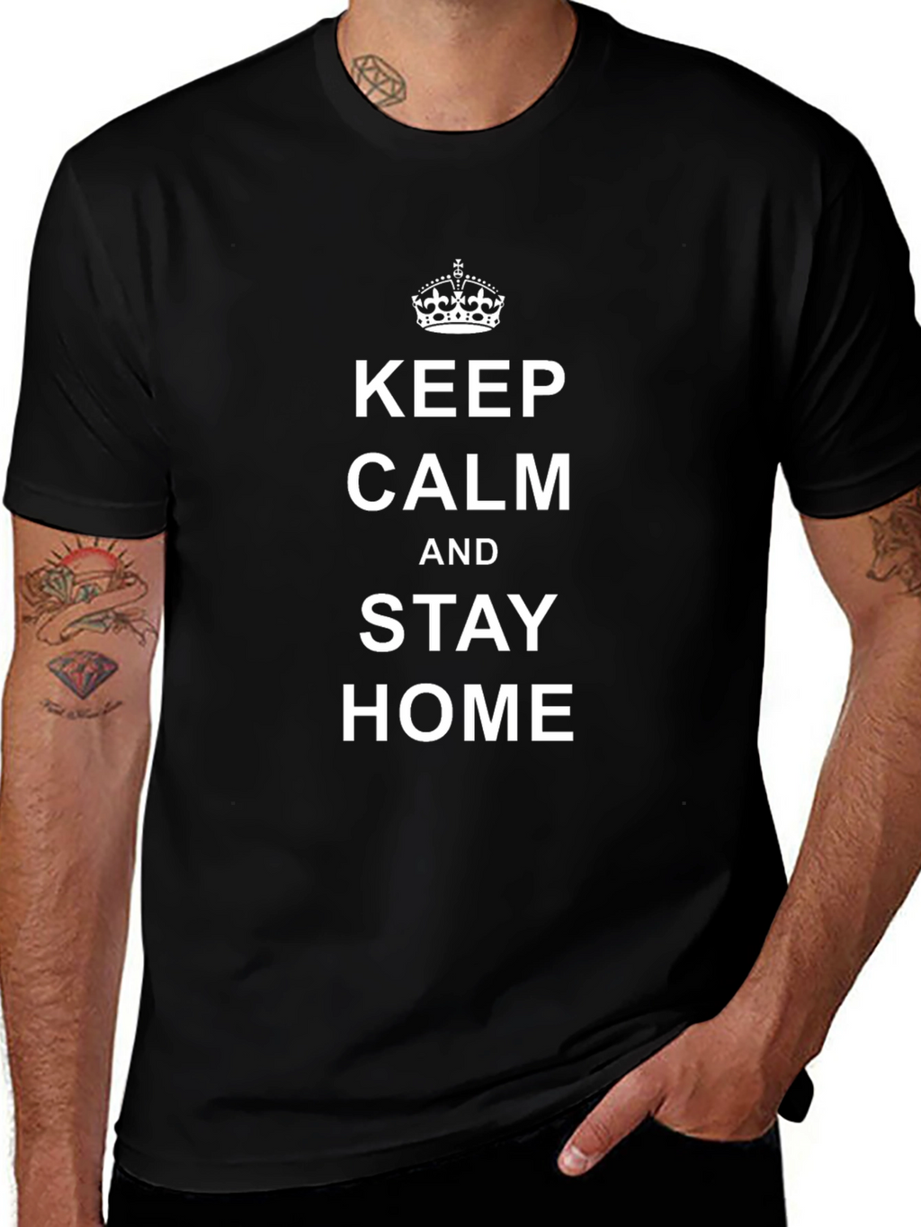 Keep Calm & Stay Home Black T-Shirt