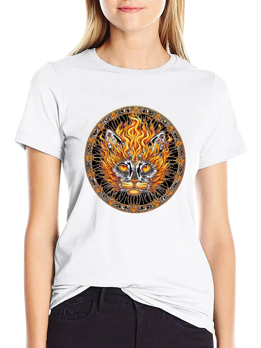Fiery Cat Graphic Tee - Unique Design