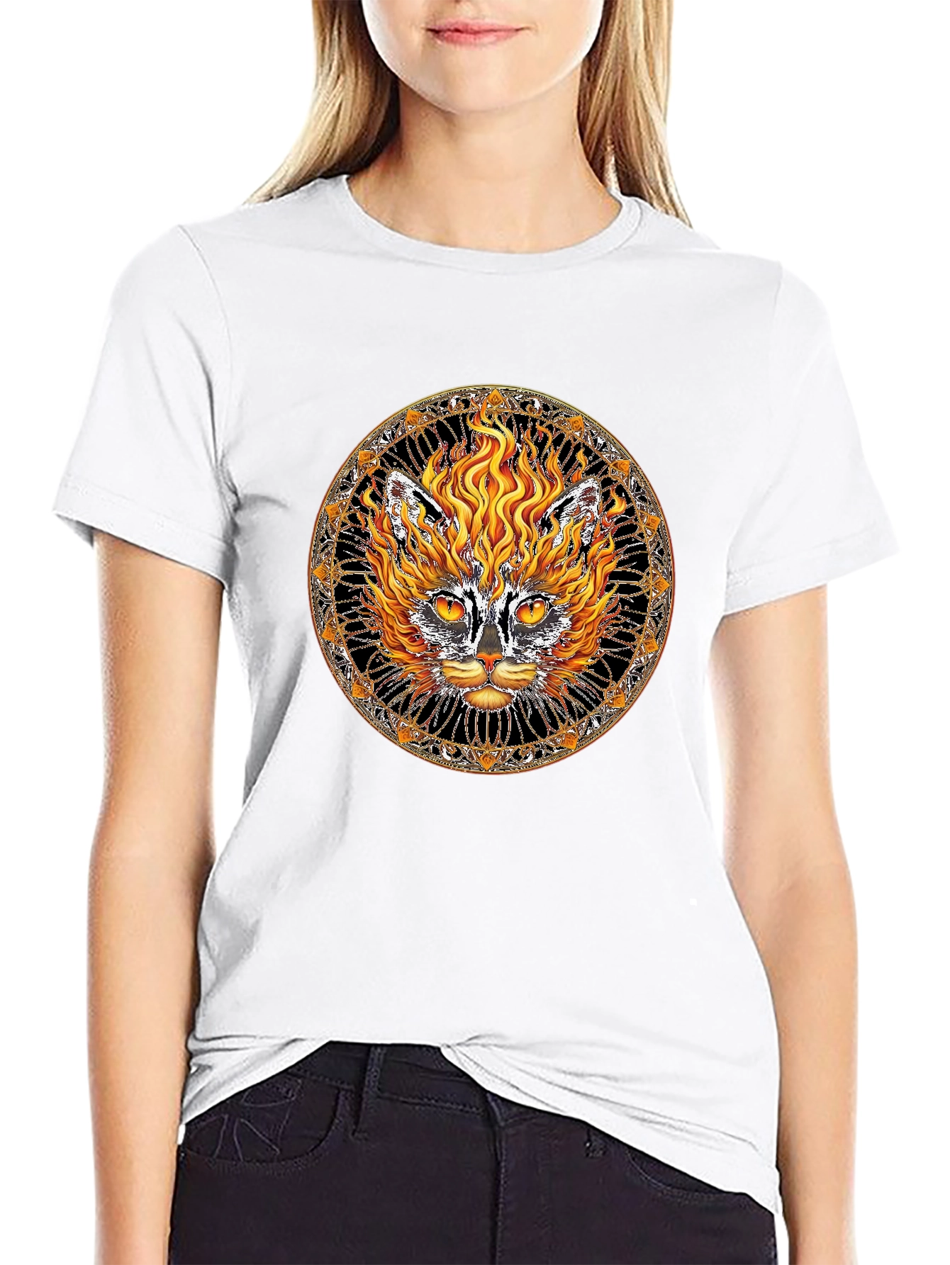 Fiery Cat Graphic Tee - Unique Design