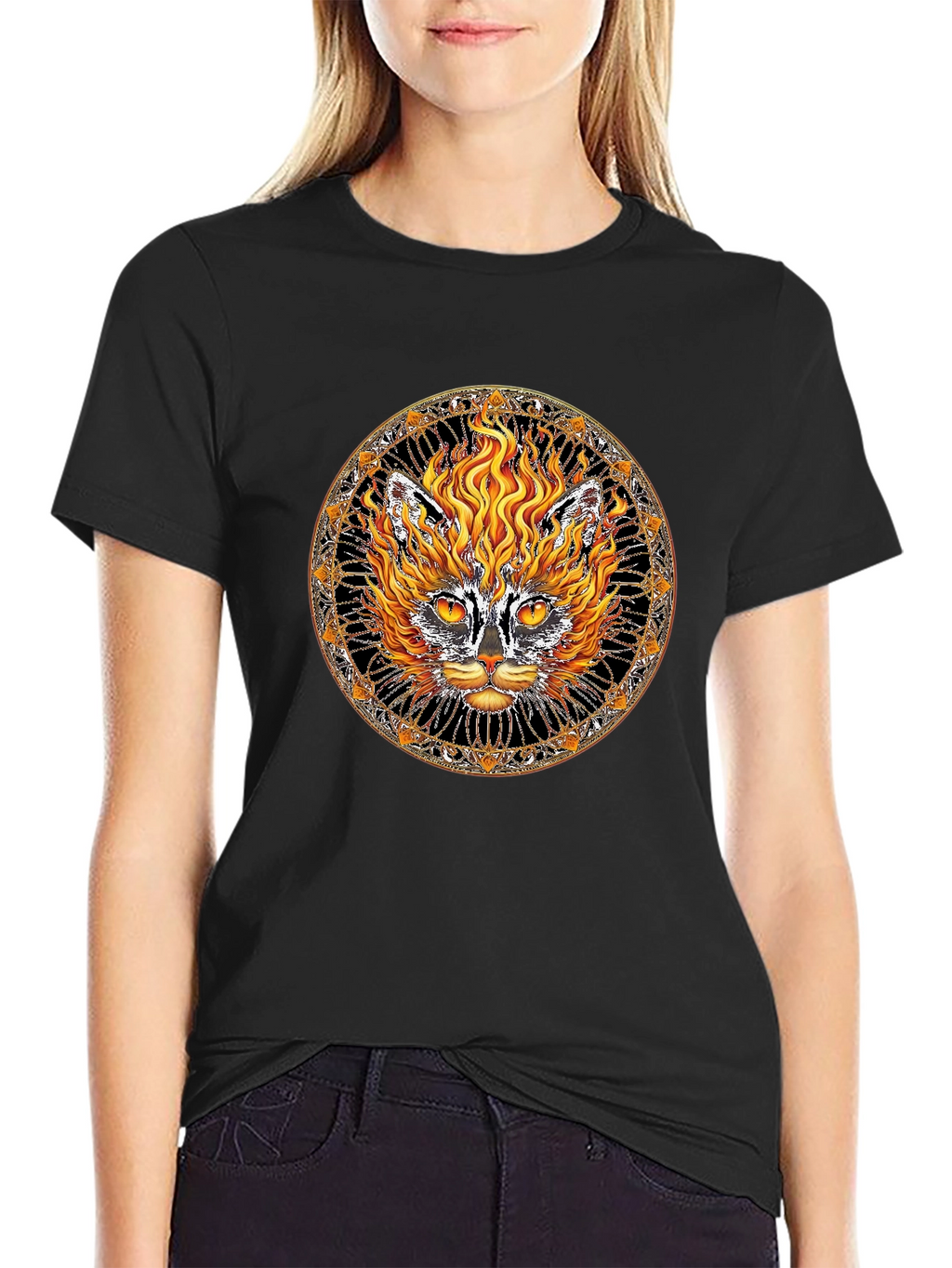 Fiery Cat Graphic Tee - Unique Design