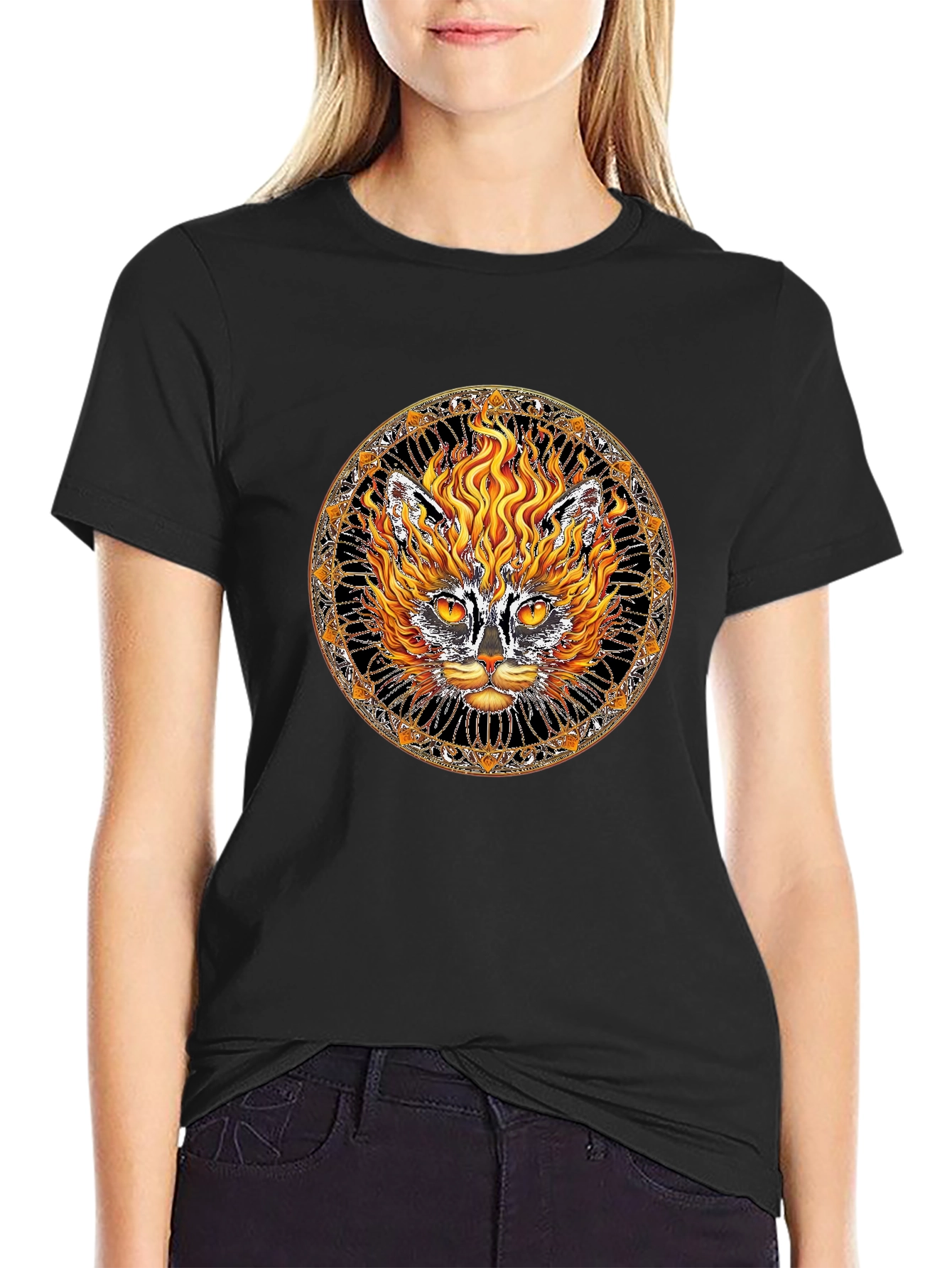 Fiery Cat Graphic Tee - Unique Design