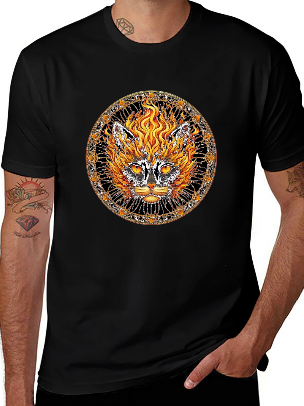 Fiery Cat Graphic Tee - Unique Design
