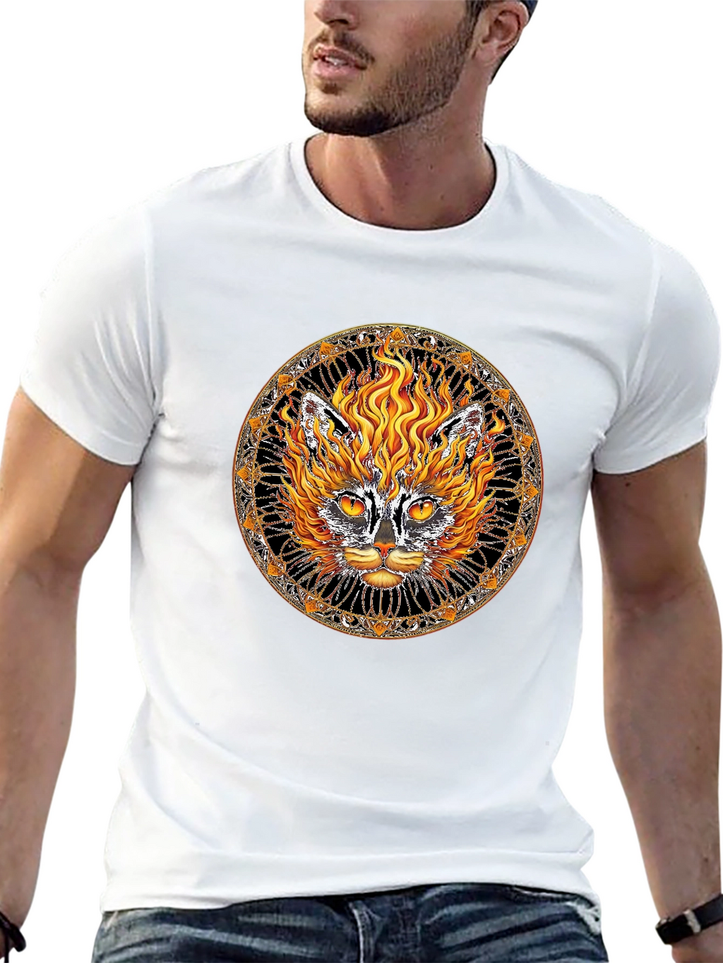 Fiery Cat Graphic Tee - Unique Design