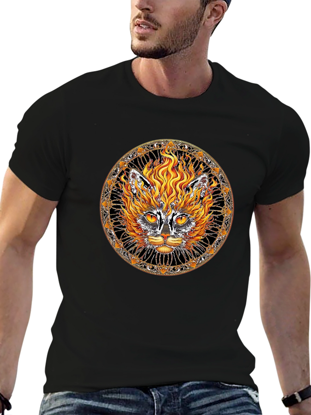 Fiery Cat Graphic Tee - Unique Design