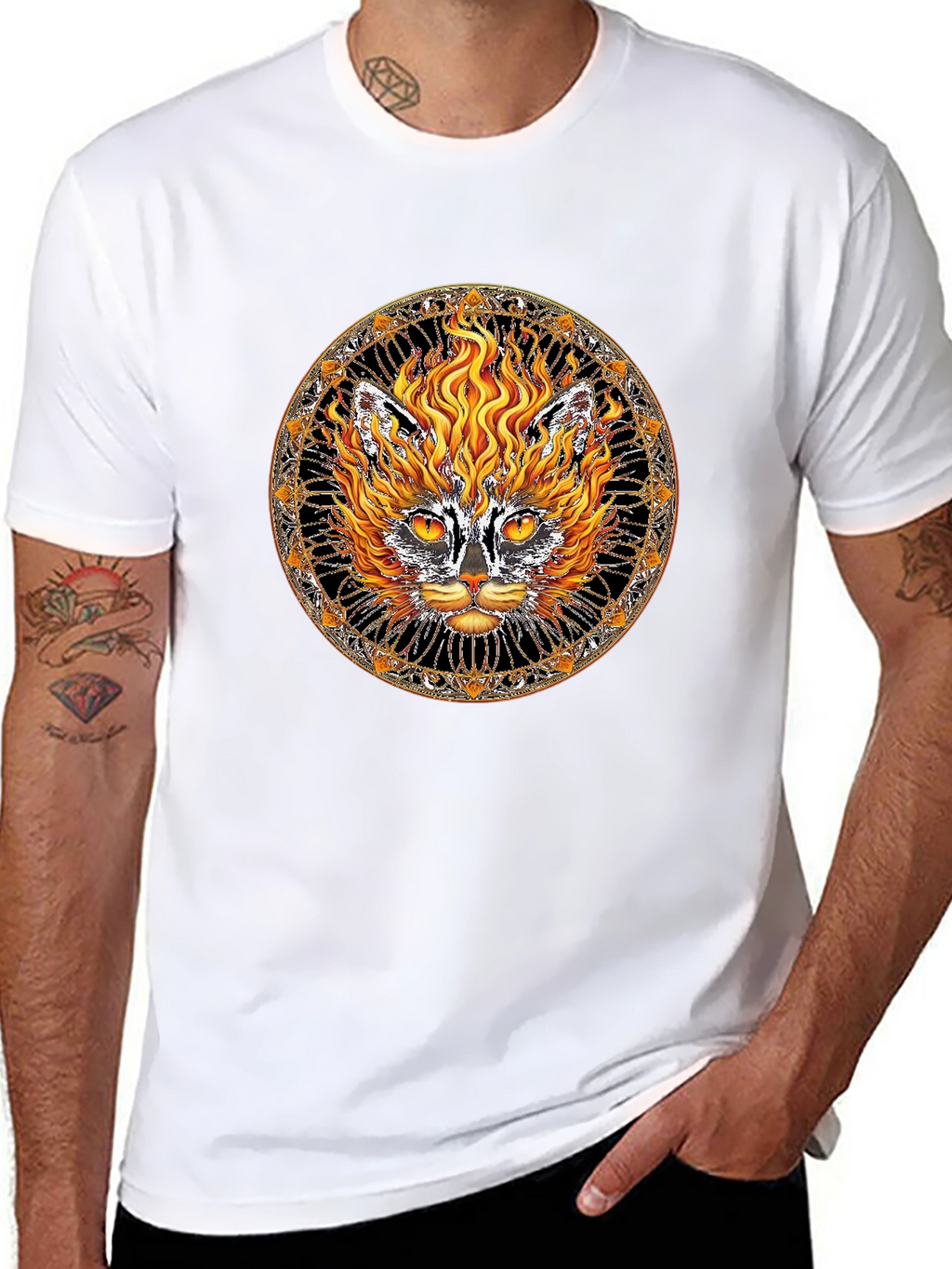 Fiery Cat Graphic Tee - Unique Design