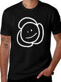 Simple Smiley Face Tee - Black Cotton Casual Wear