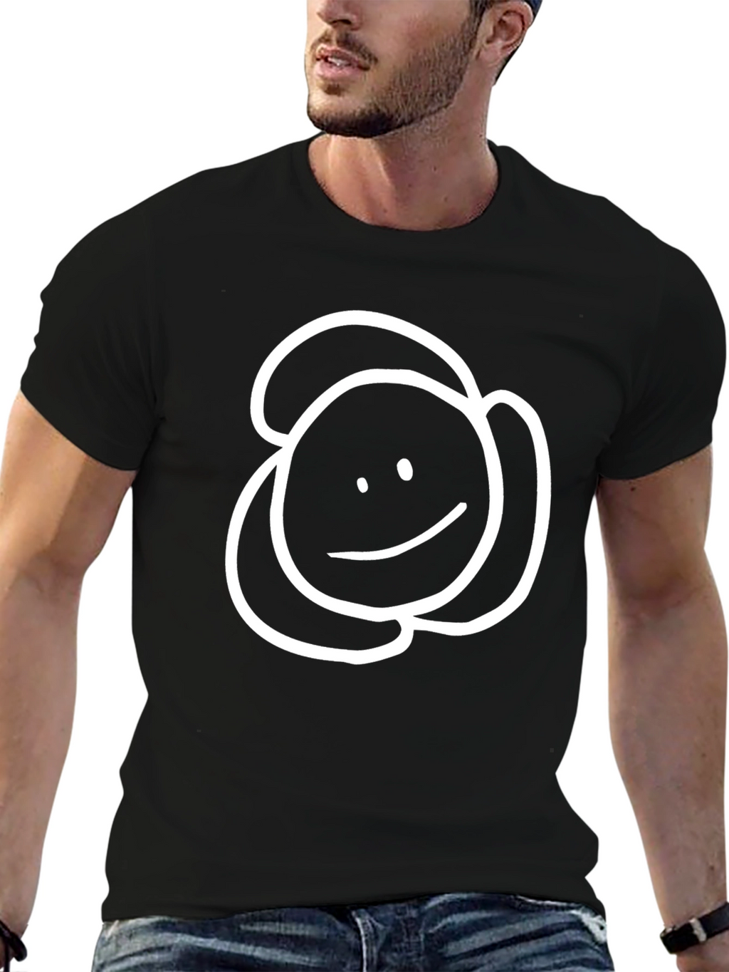 Simple Smiley Face Tee - Black Cotton Casual Wear