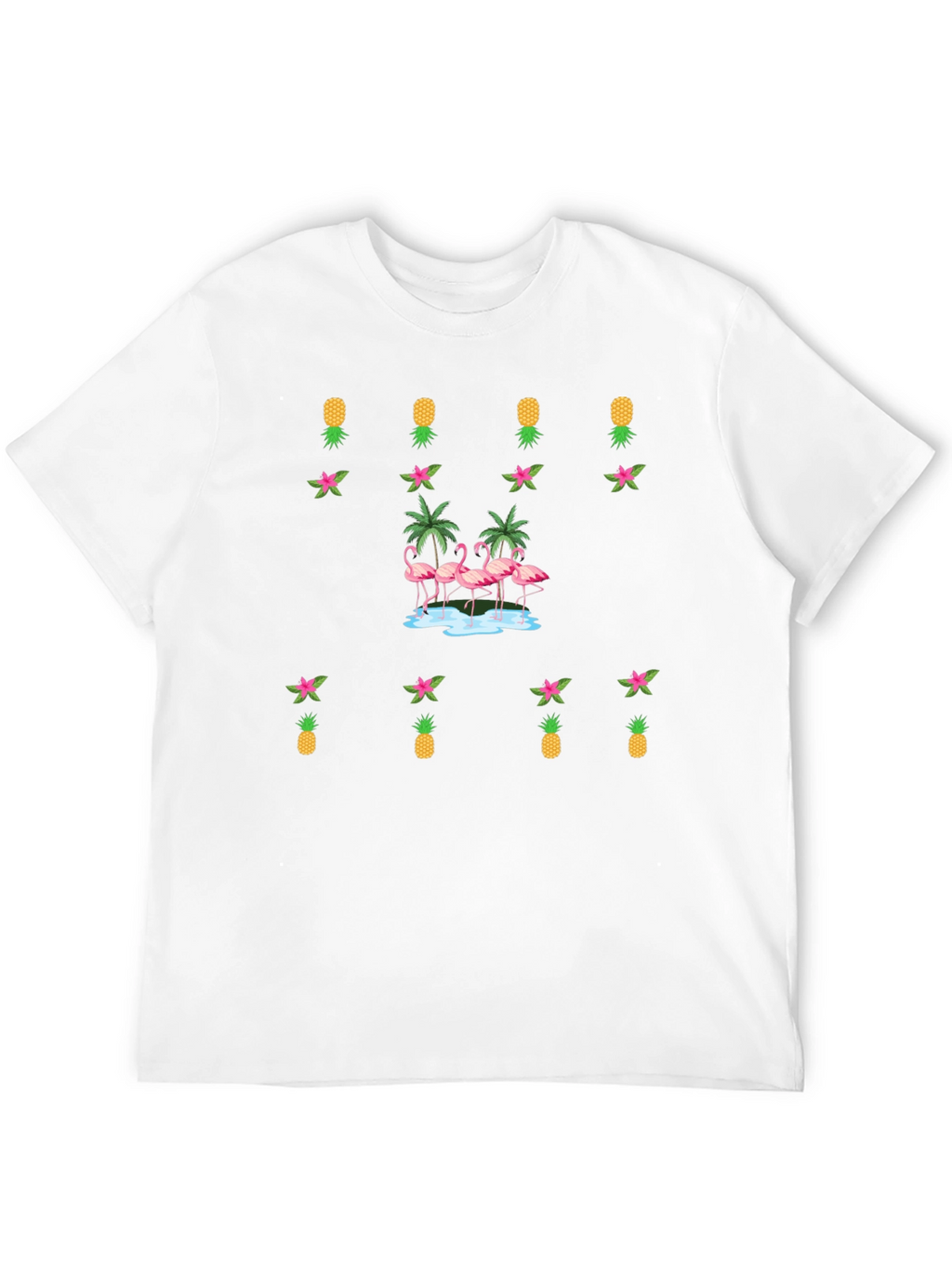 Tropical Flamingo & Pineapple Black T-Shirt