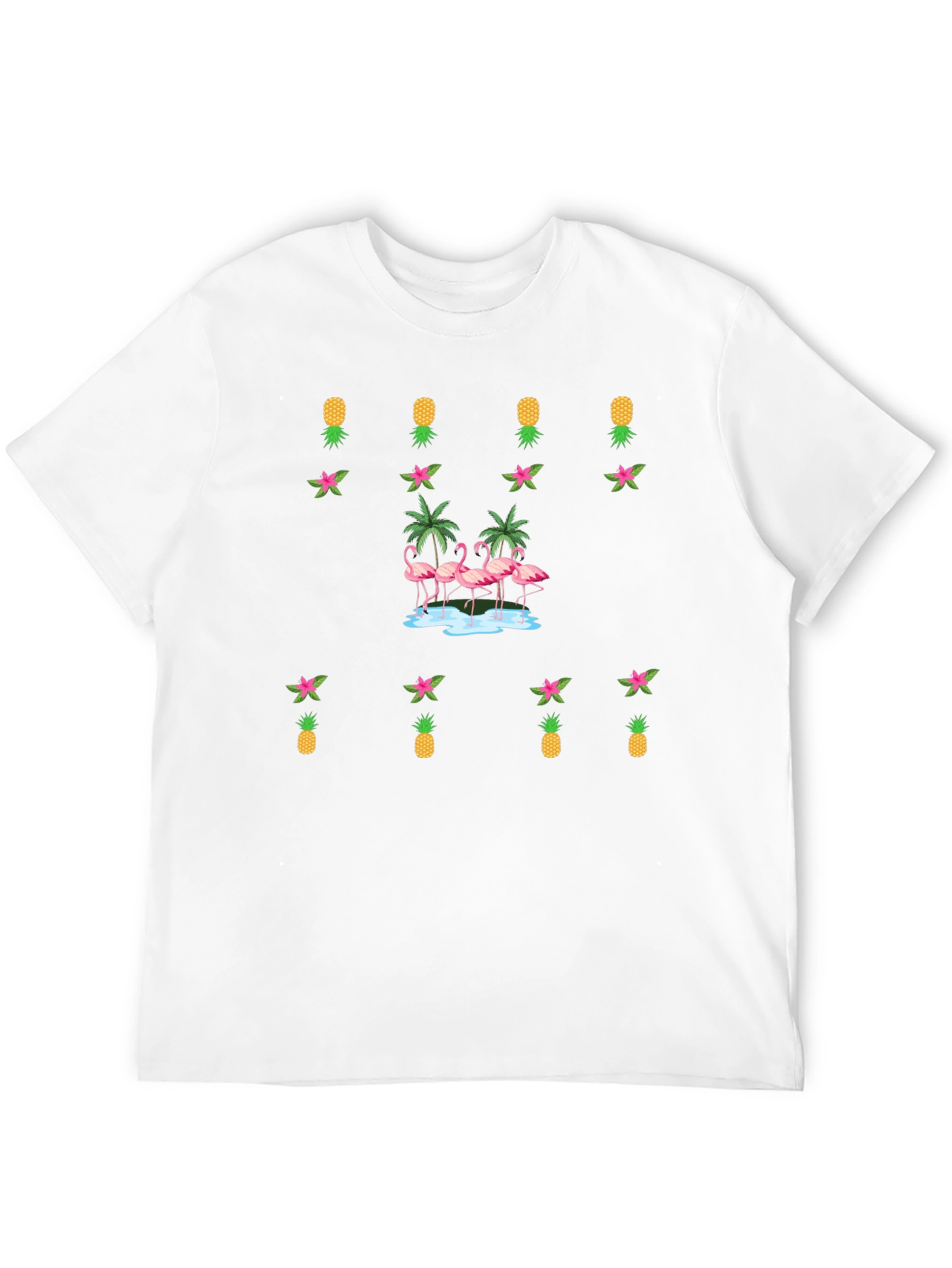 Tropical Flamingo & Pineapple Black T-Shirt
