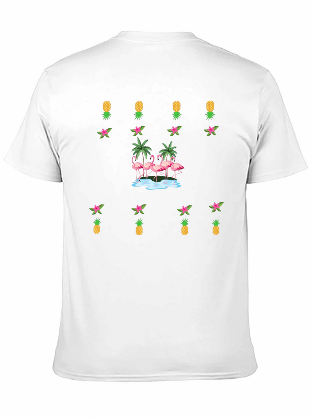 Tropical Flamingo & Pineapple Black T-Shirt