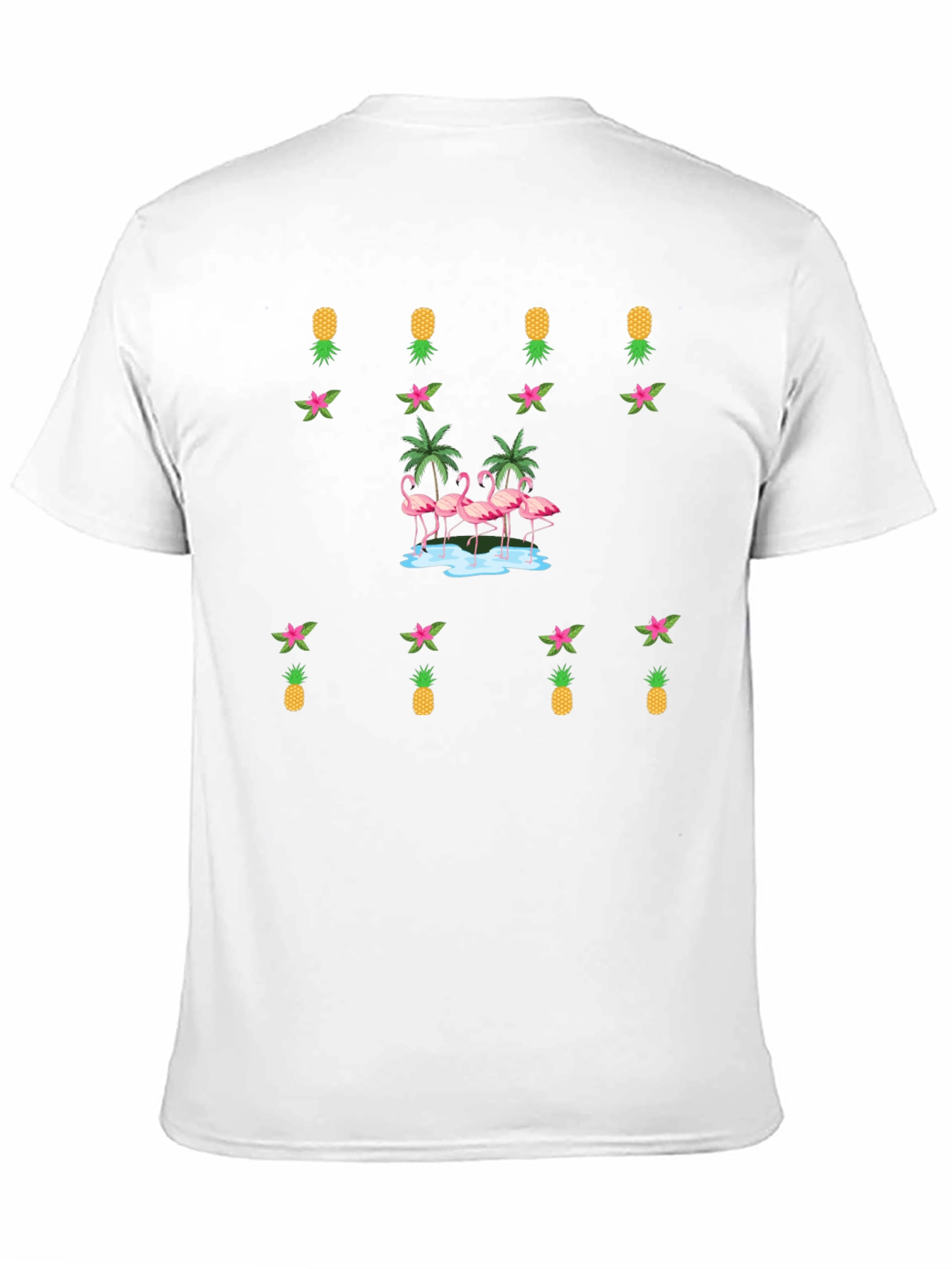 Tropical Flamingo & Pineapple Black T-Shirt