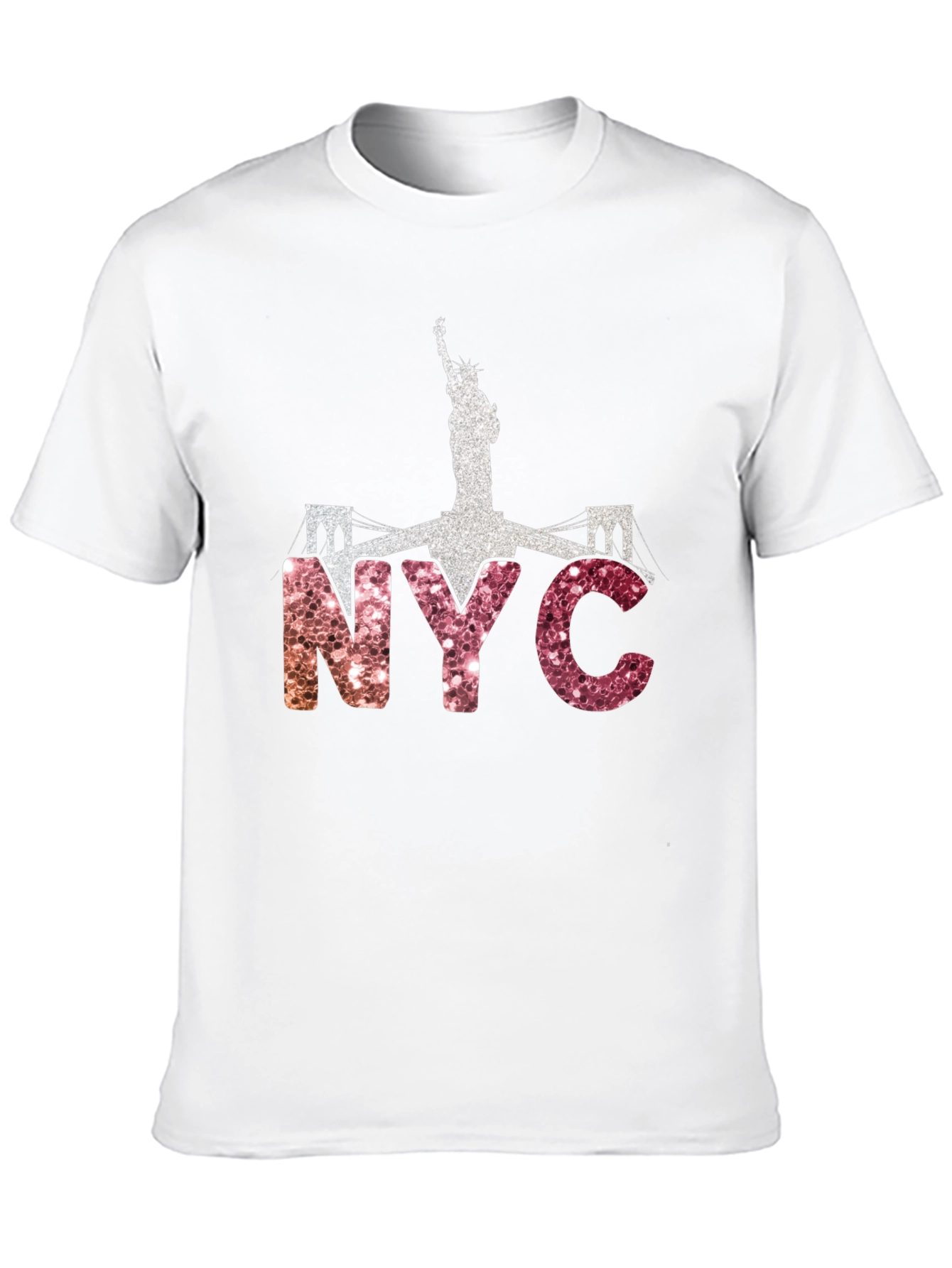 NYC Statue of Liberty Glitter Graphic T-Shirt