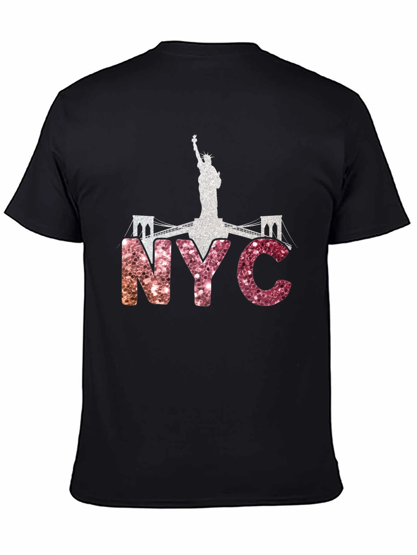 NYC Statue of Liberty Glitter Graphic T-Shirt