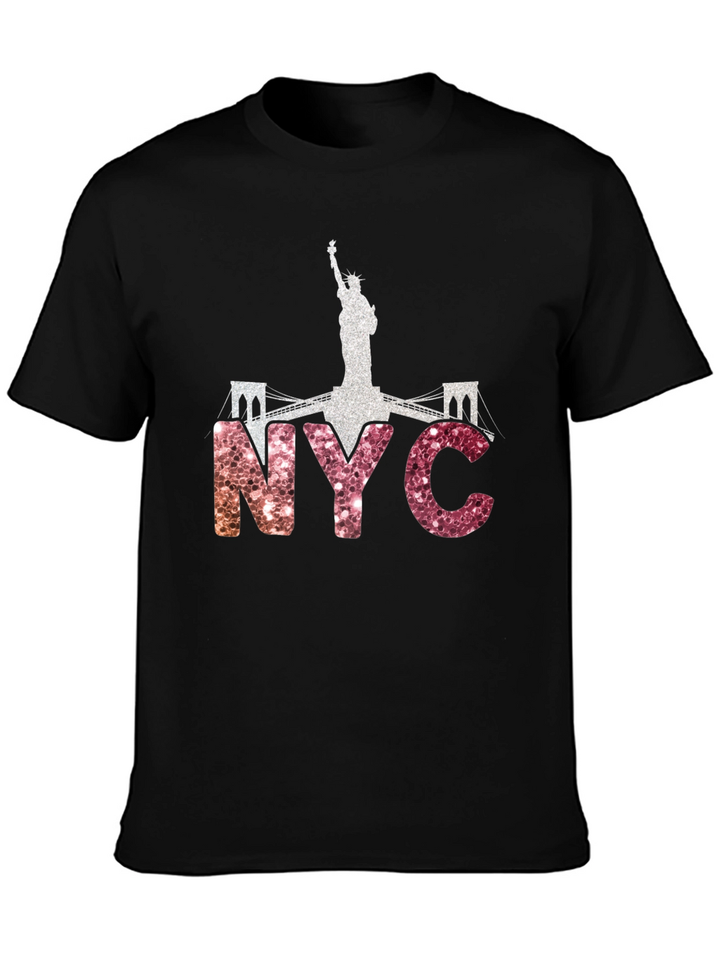 NYC Statue of Liberty Glitter Graphic T-Shirt