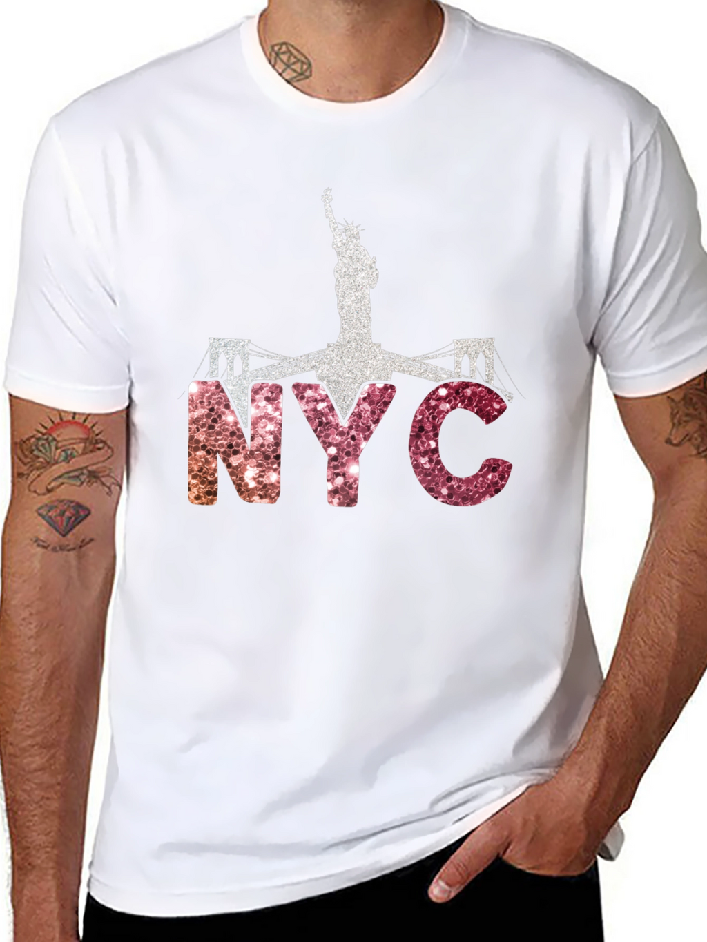 NYC Statue of Liberty Glitter Graphic T-Shirt