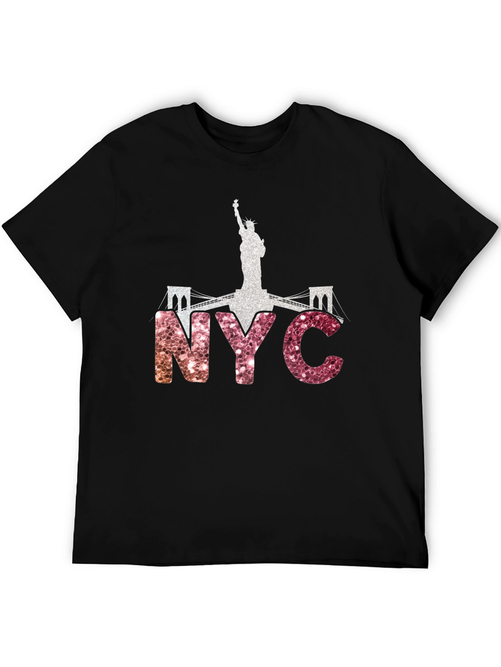 NYC Statue of Liberty Glitter Graphic T-Shirt