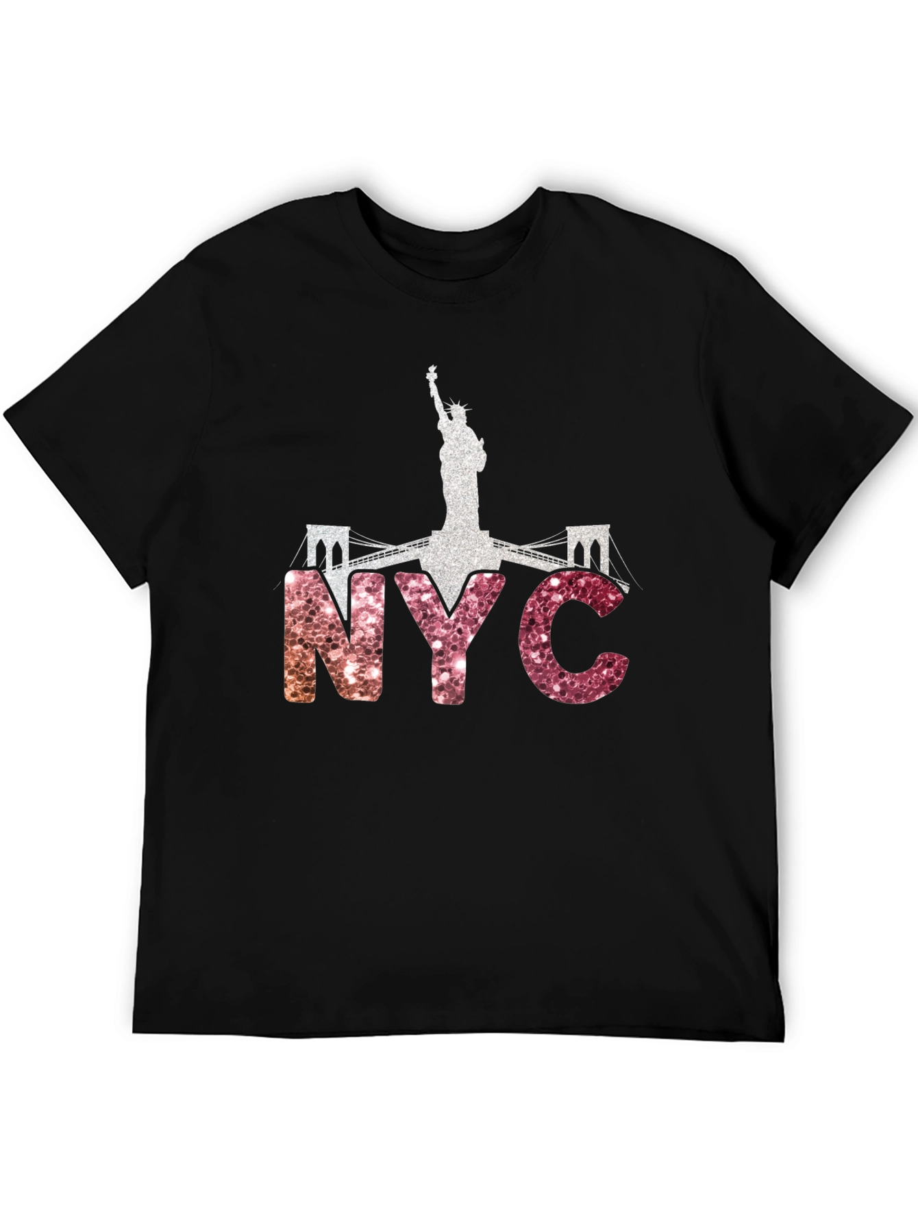 NYC Statue of Liberty Glitter Graphic T-Shirt