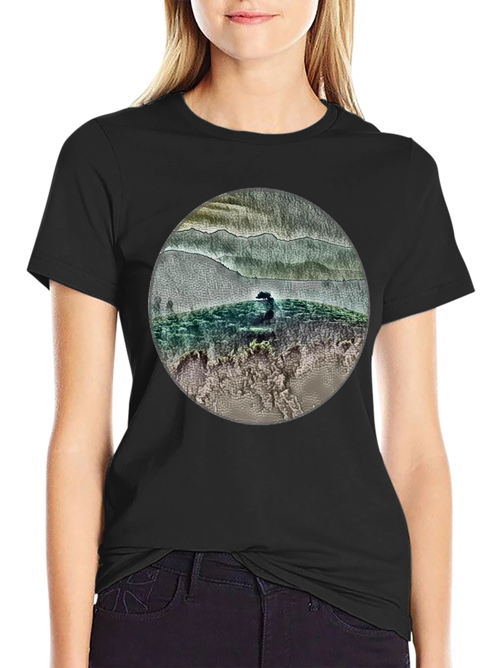 Nature Landscape Graphic Tee - Black