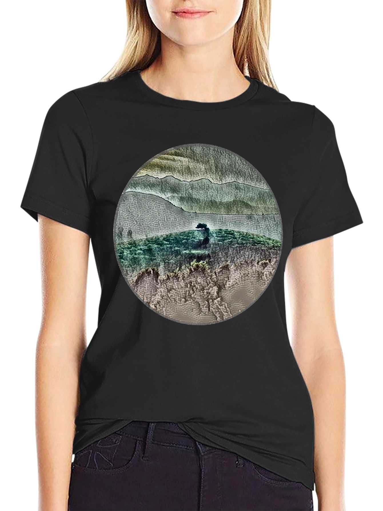 Nature Landscape Graphic Tee - Black