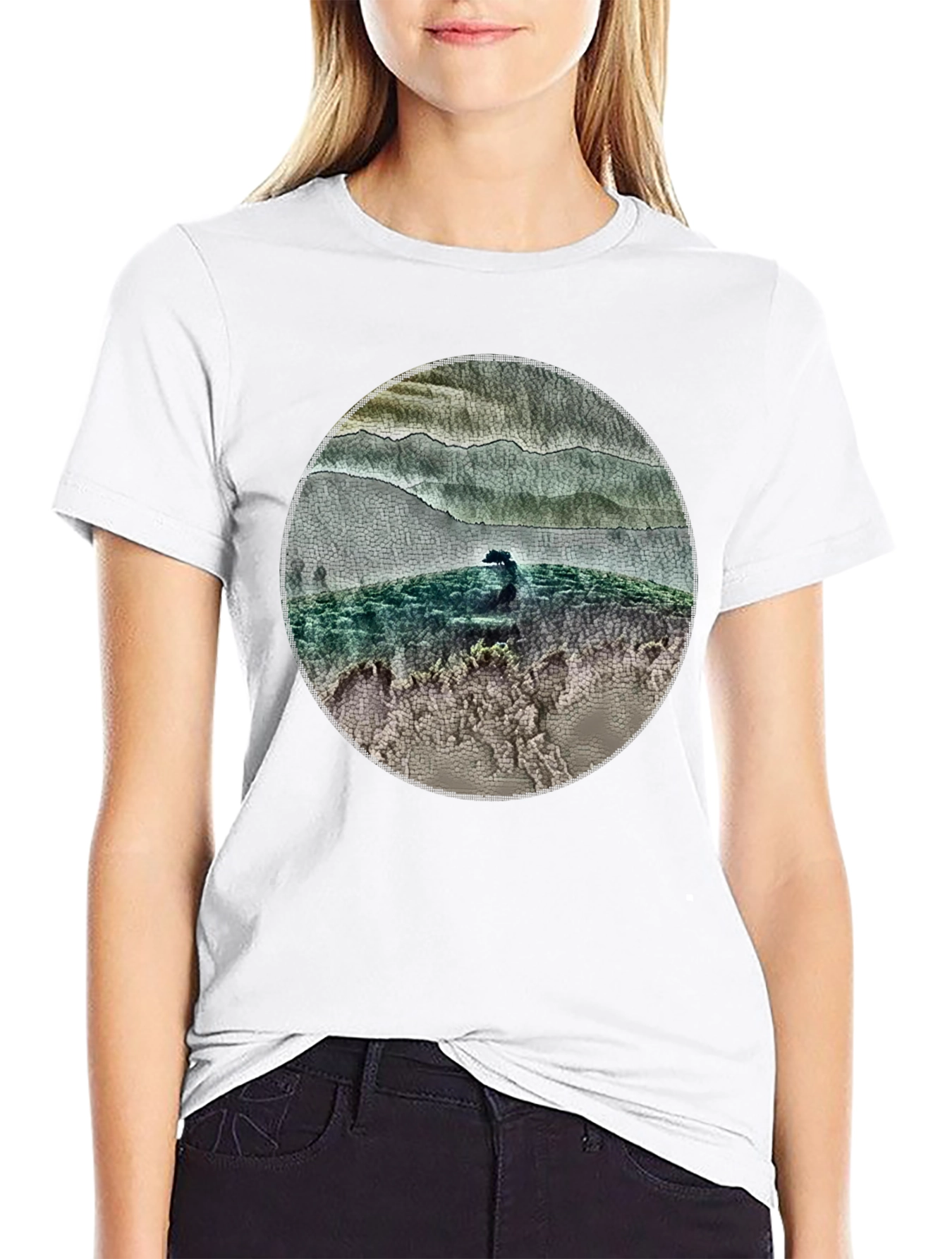 Nature Landscape Graphic Tee - Black