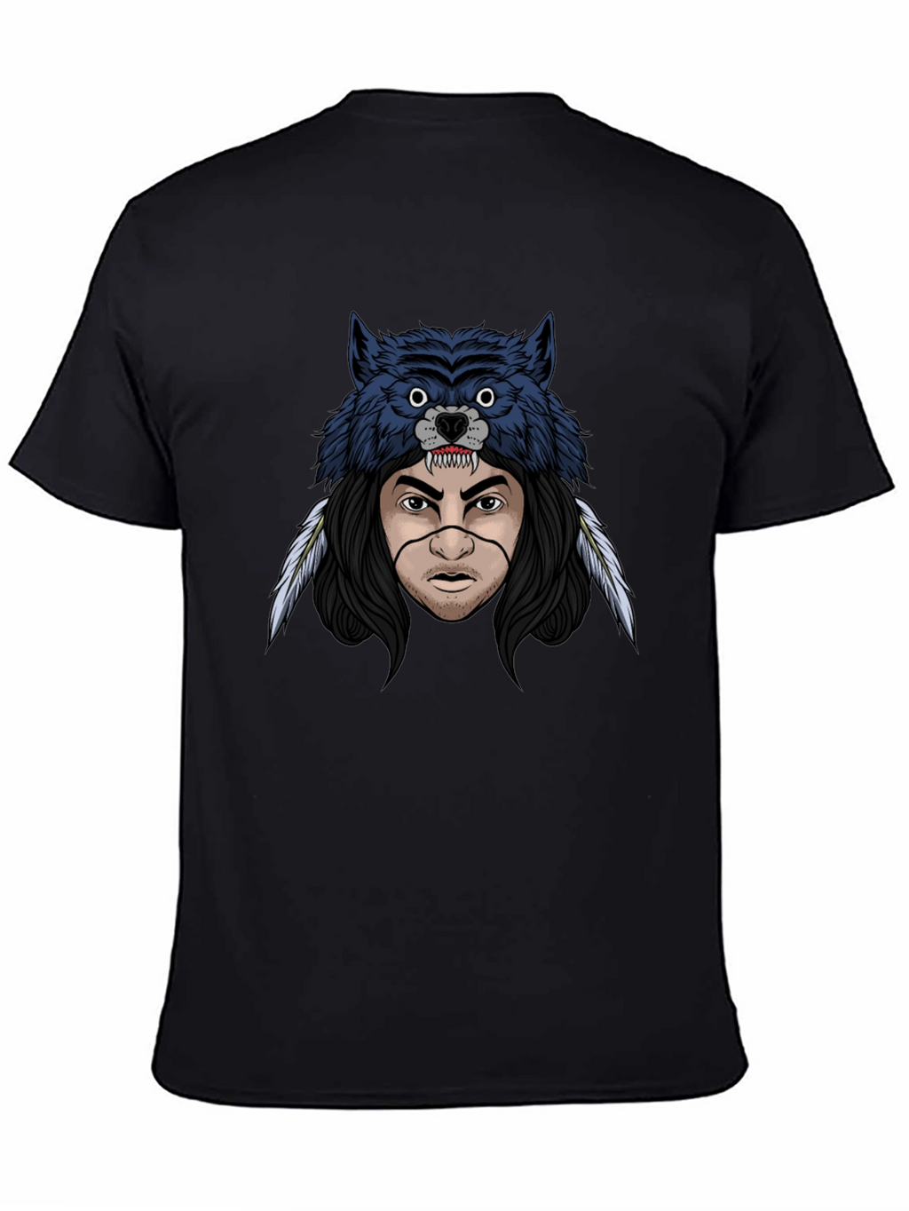 Wolf Headdress Graphic T-Shirt - Mens Black Tee