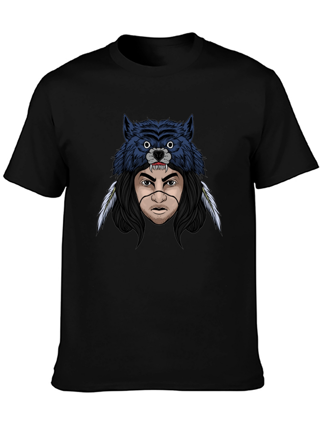 Wolf Headdress Graphic T-Shirt - Mens Black Tee
