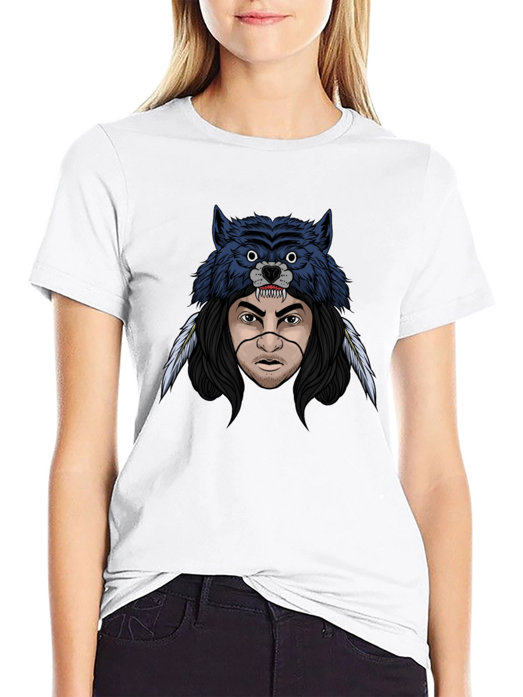 Wolf Headdress Graphic T-Shirt - Mens Black Tee