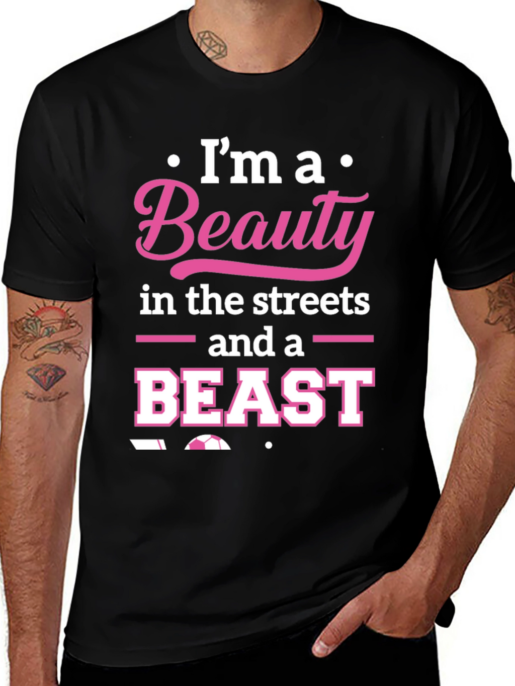 Beauty and Beast Soccer T-Shirt - Black Graphic Tee