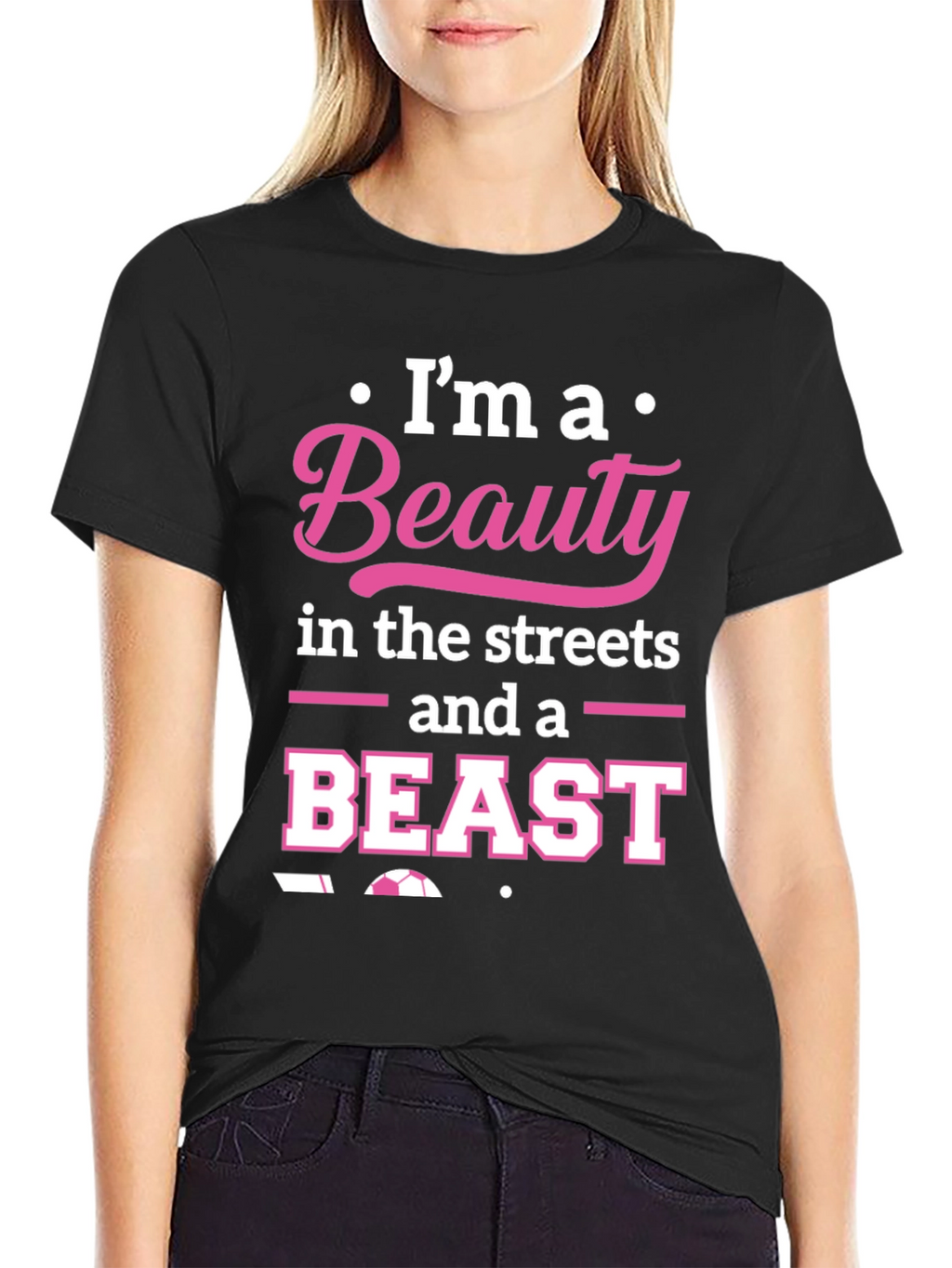 Beauty and Beast Soccer T-Shirt - Black Graphic Tee