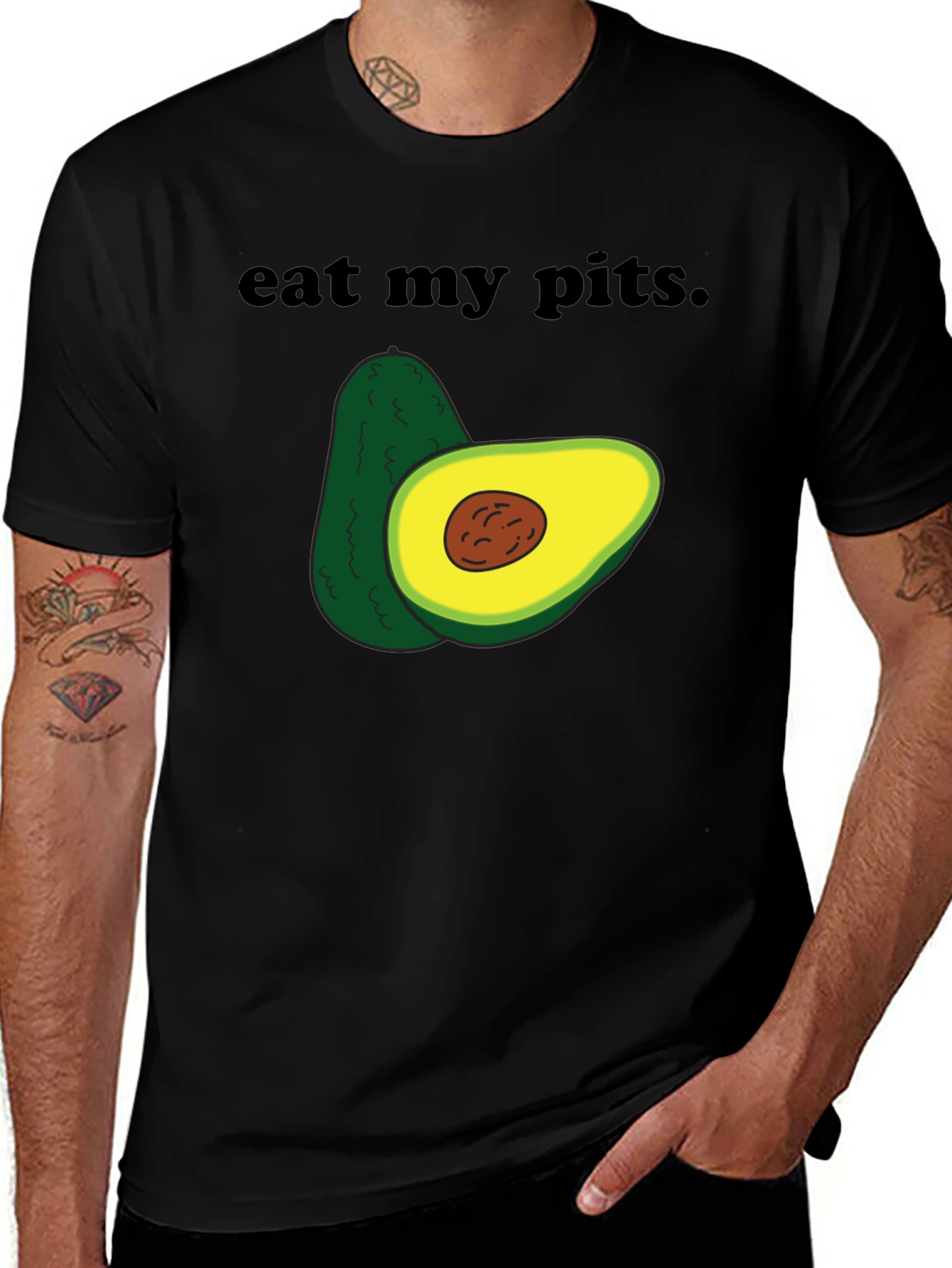 Eat My Pits Avocado Humor Graphic Tee - Black