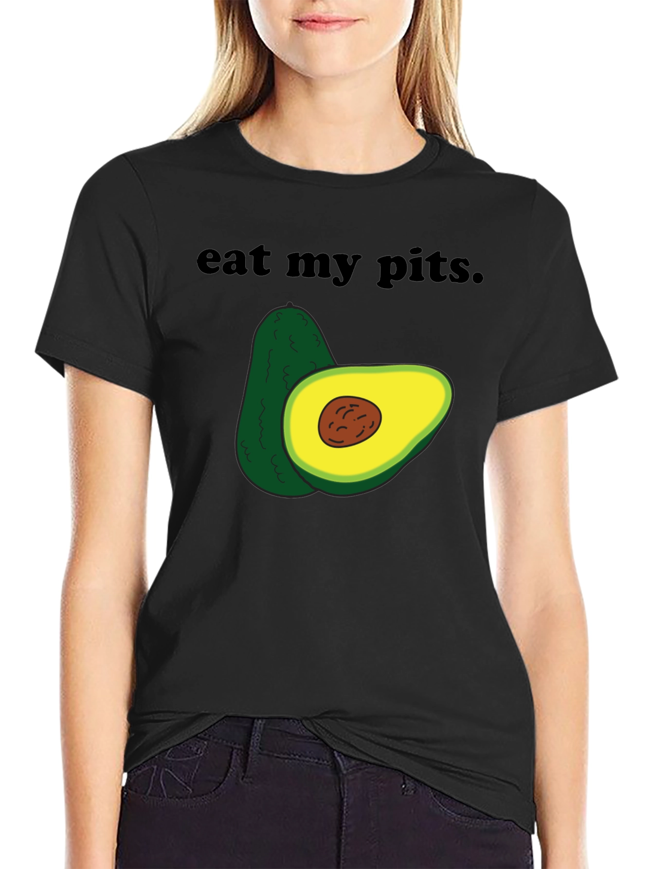 Eat My Pits Avocado Humor Graphic Tee - Black