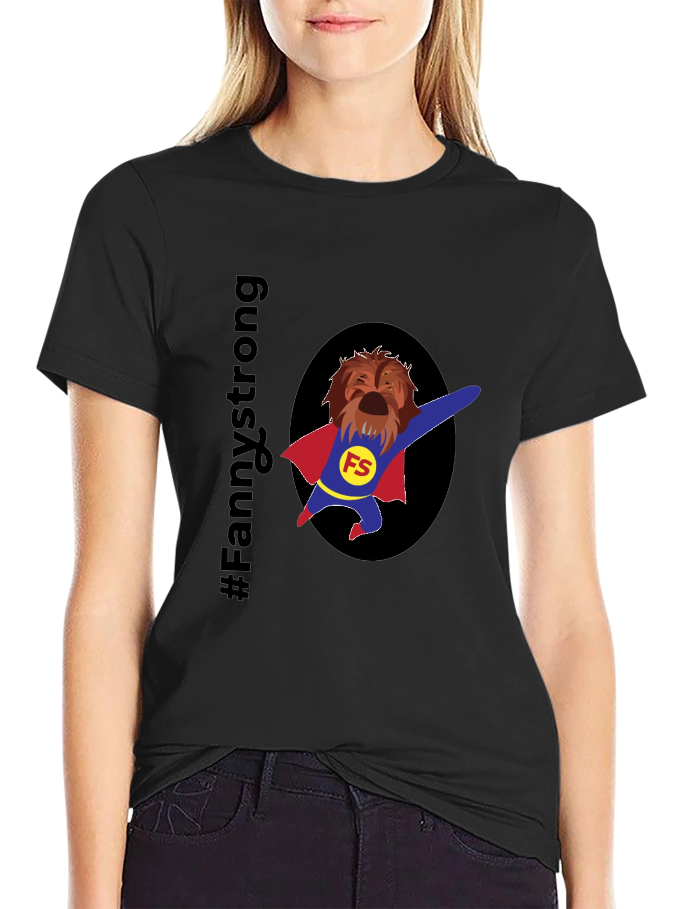 Fannystrong Dog Superhero T-Shirt - Black Cotton Tee