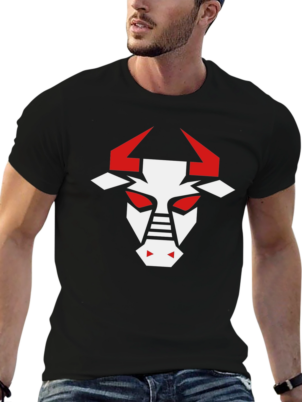 Geometric Bull Graphic T-Shirt - Modern Design