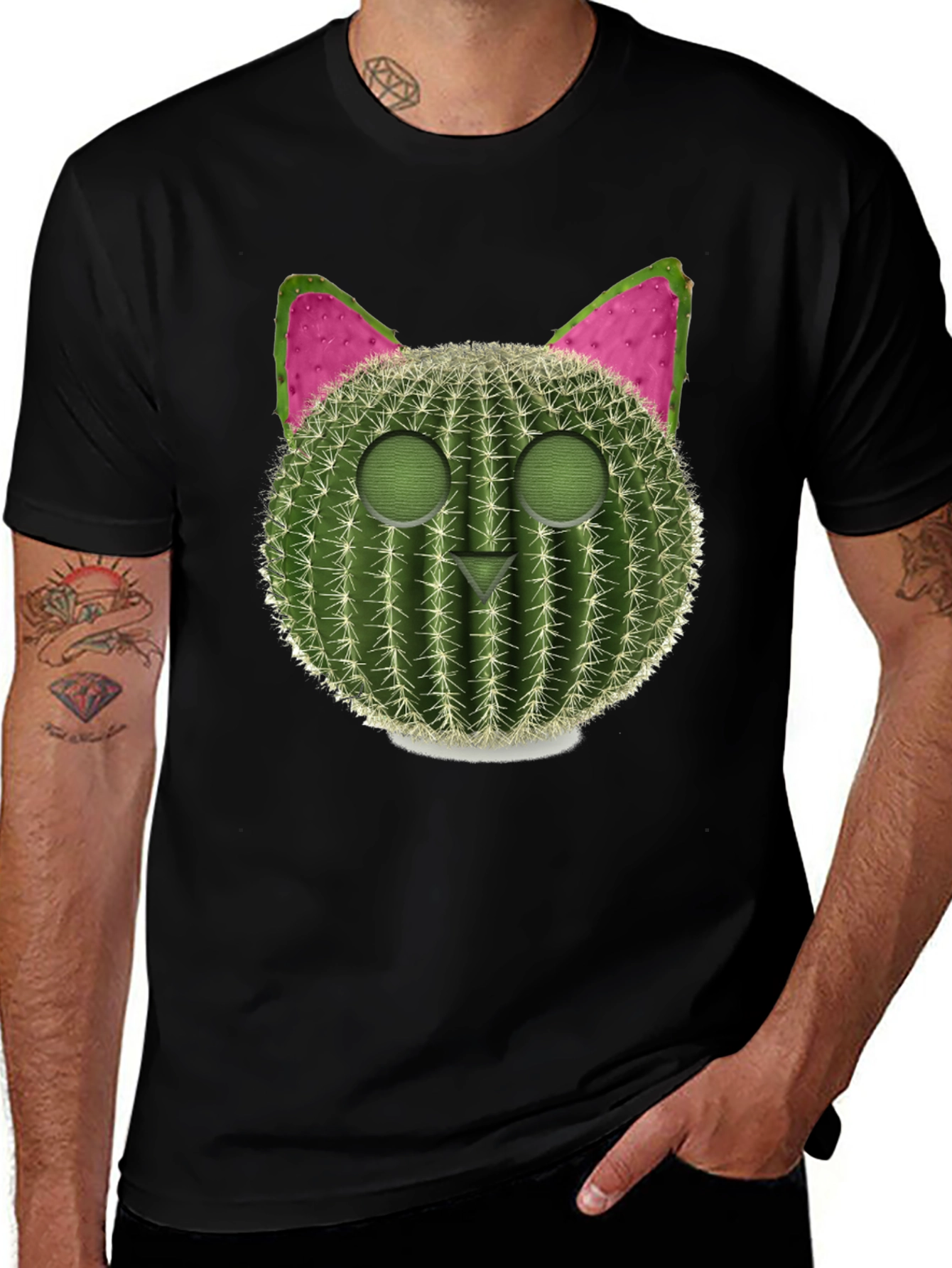 Cactus Cat Graphic Tee - Trendy & Unique