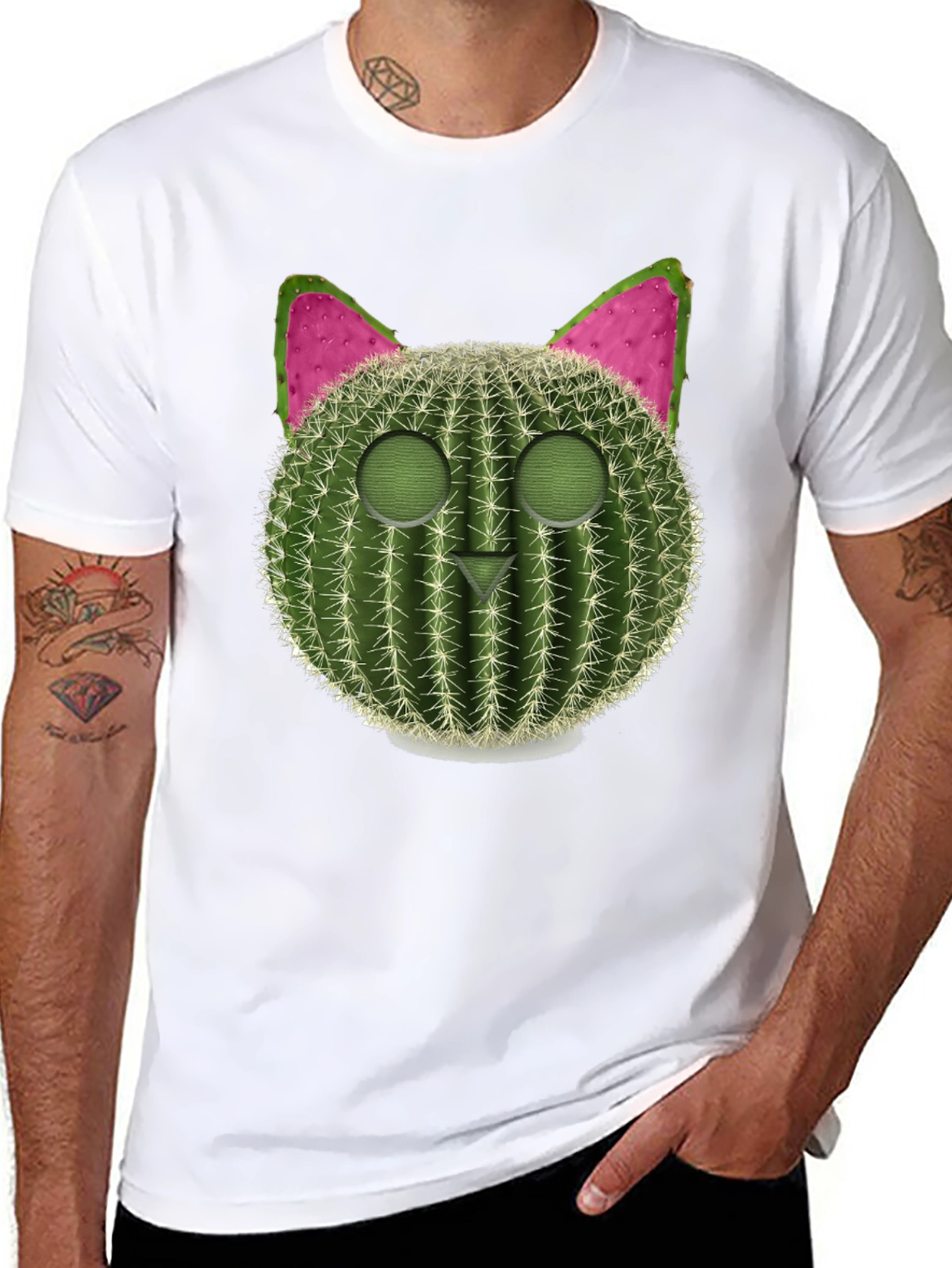 Cactus Cat Graphic Tee - Trendy & Unique
