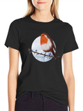 Robin Bird on Branch Graphic Tee - Black