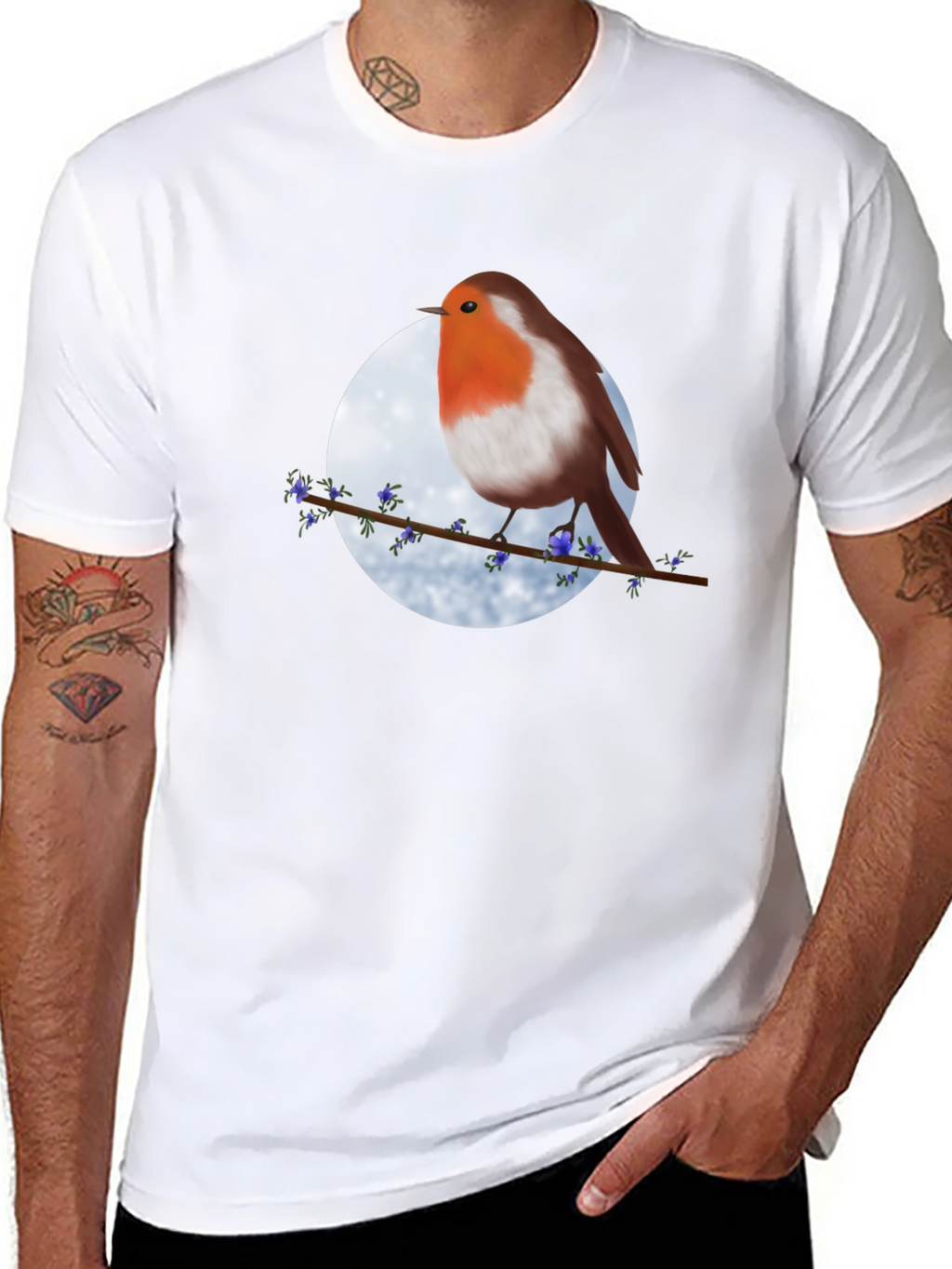 Robin Bird on Branch Graphic Tee - Black