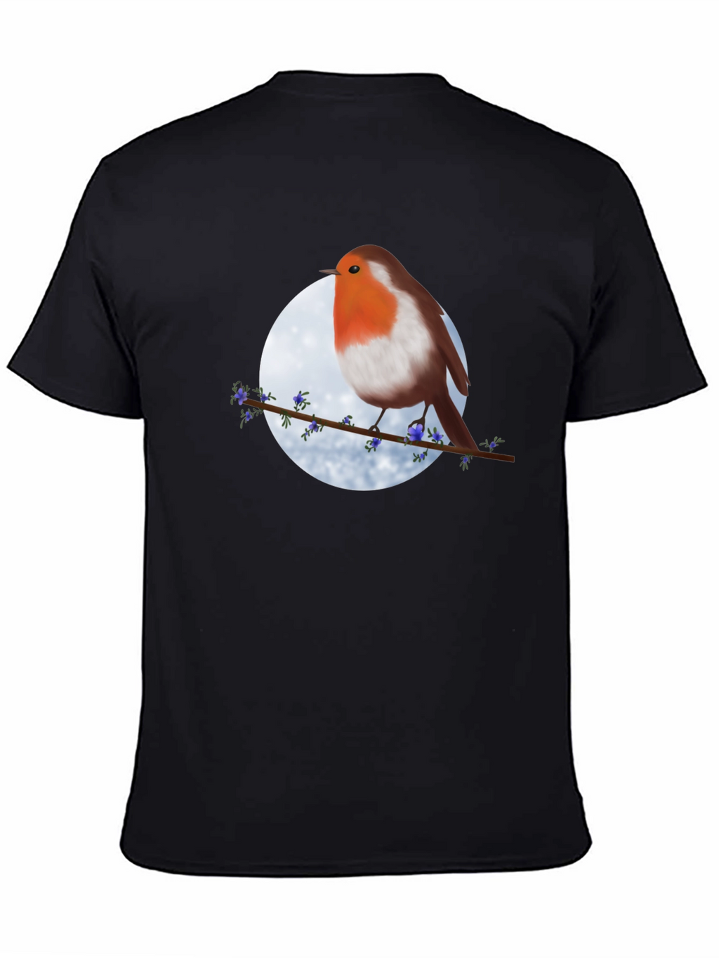 Robin Bird on Branch Graphic Tee - Black