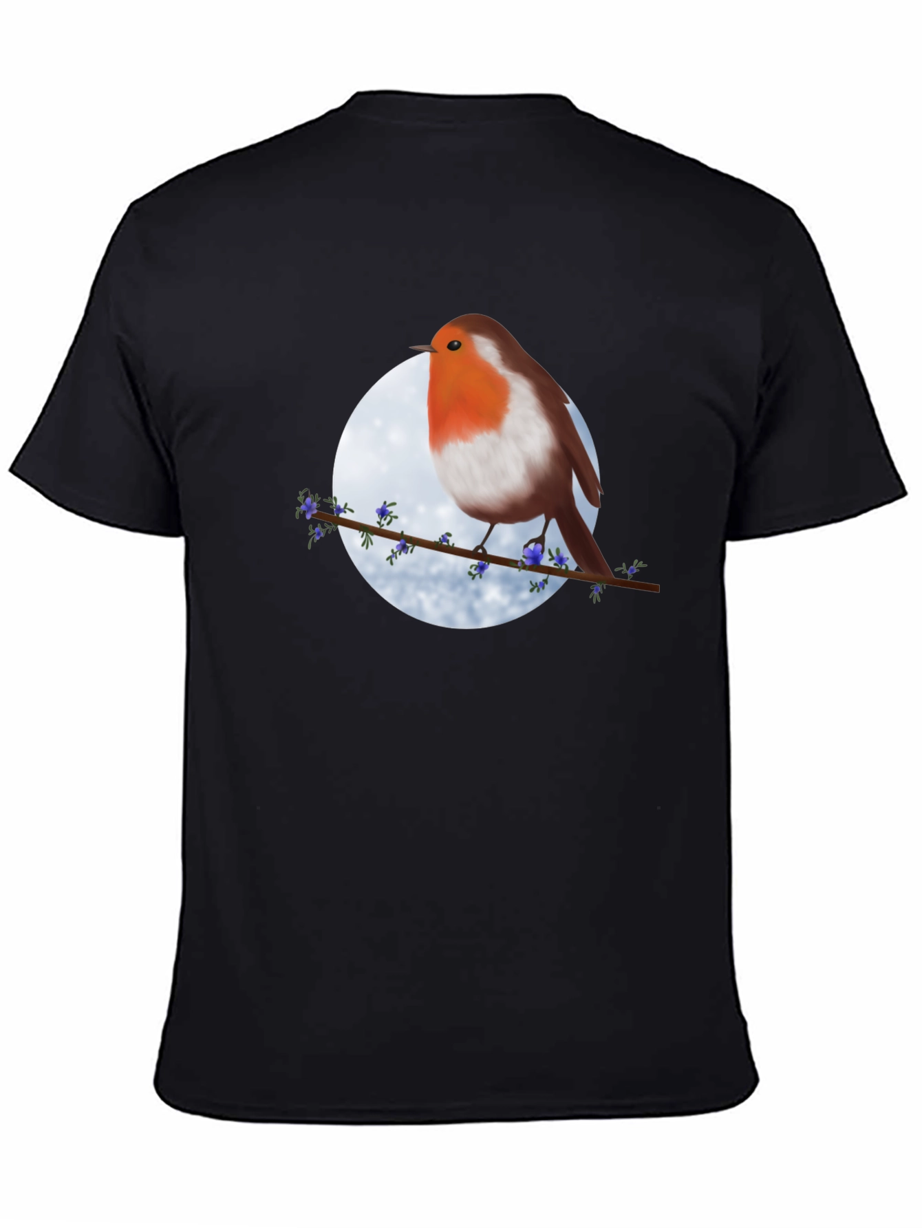 Robin Bird on Branch Graphic Tee - Black