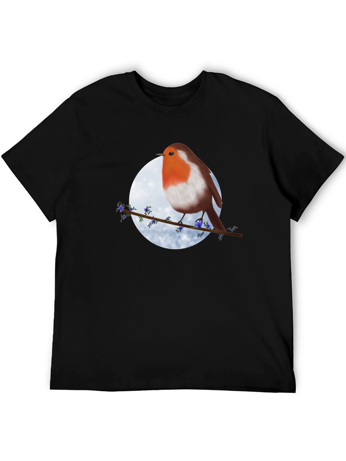 Robin Bird on Branch Graphic Tee - Black