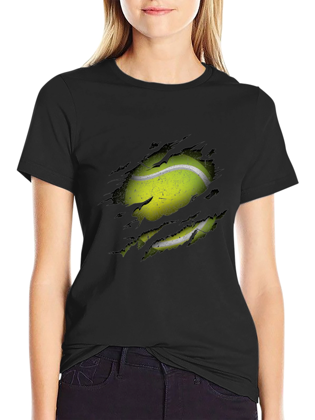 Tennis Ball Ripped T-Shirt - Novelty Graphic Tee
