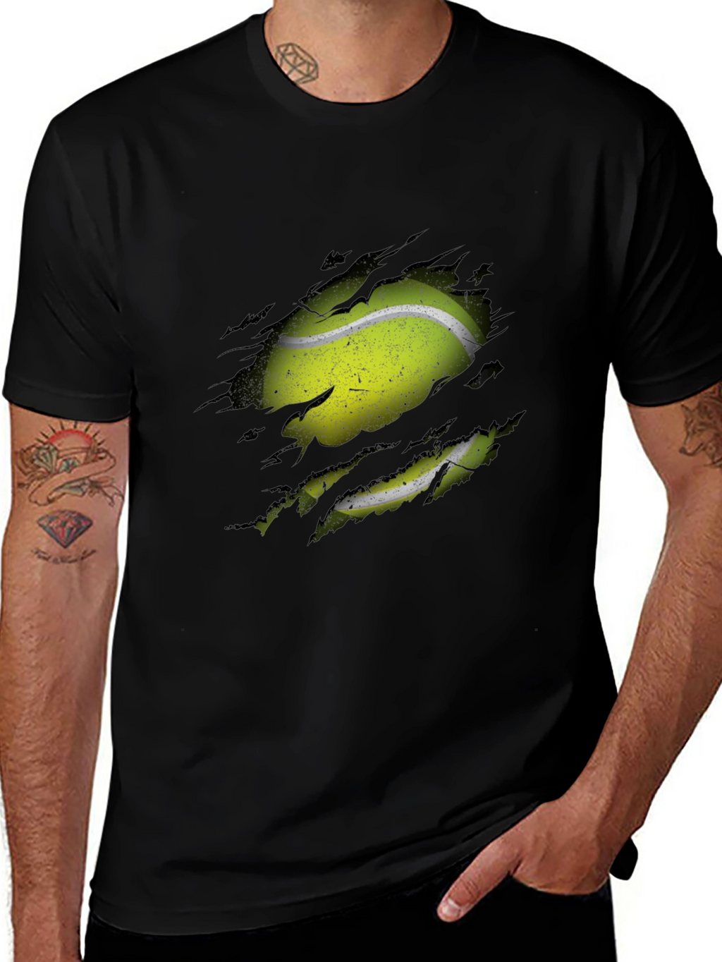 Tennis Ball Ripped T-Shirt - Novelty Graphic Tee