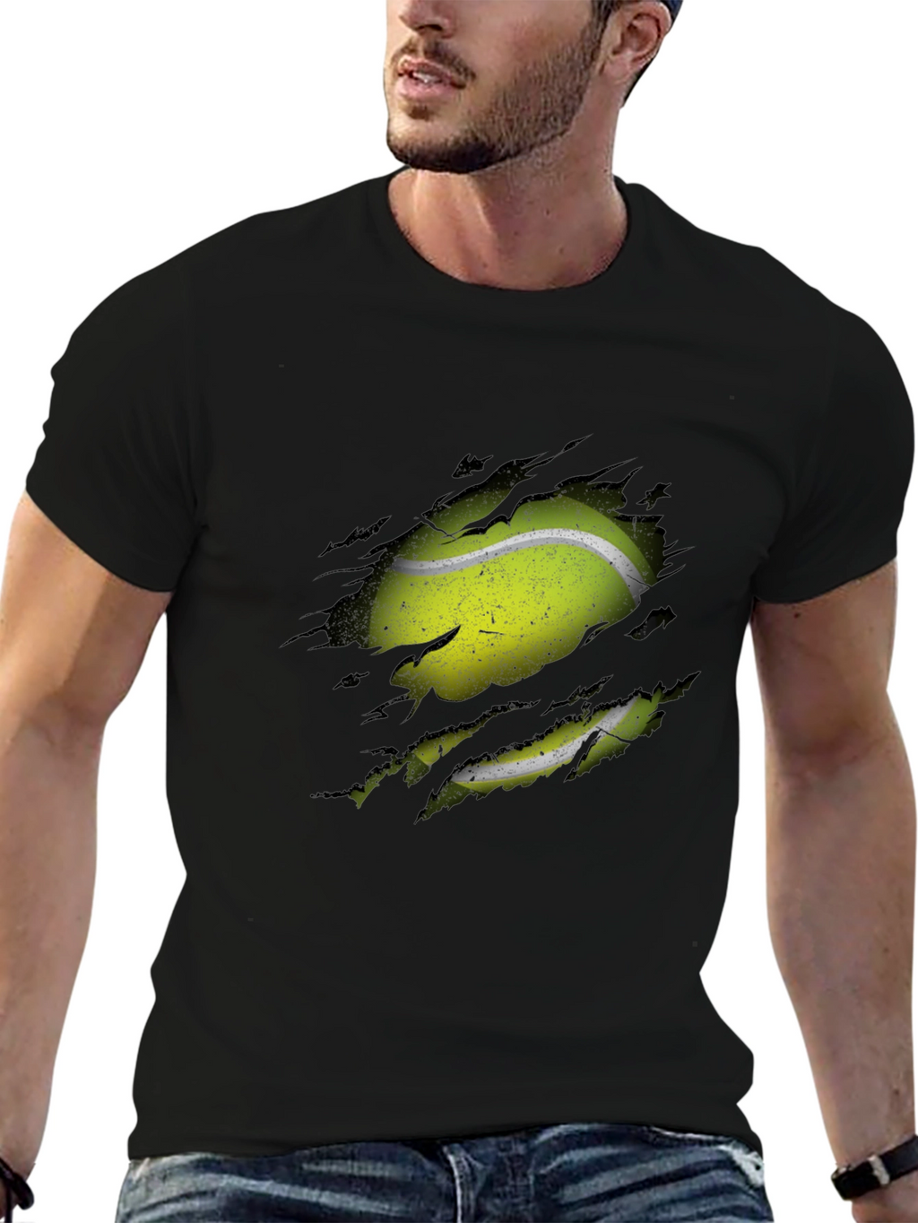 Tennis Ball Ripped T-Shirt - Novelty Graphic Tee