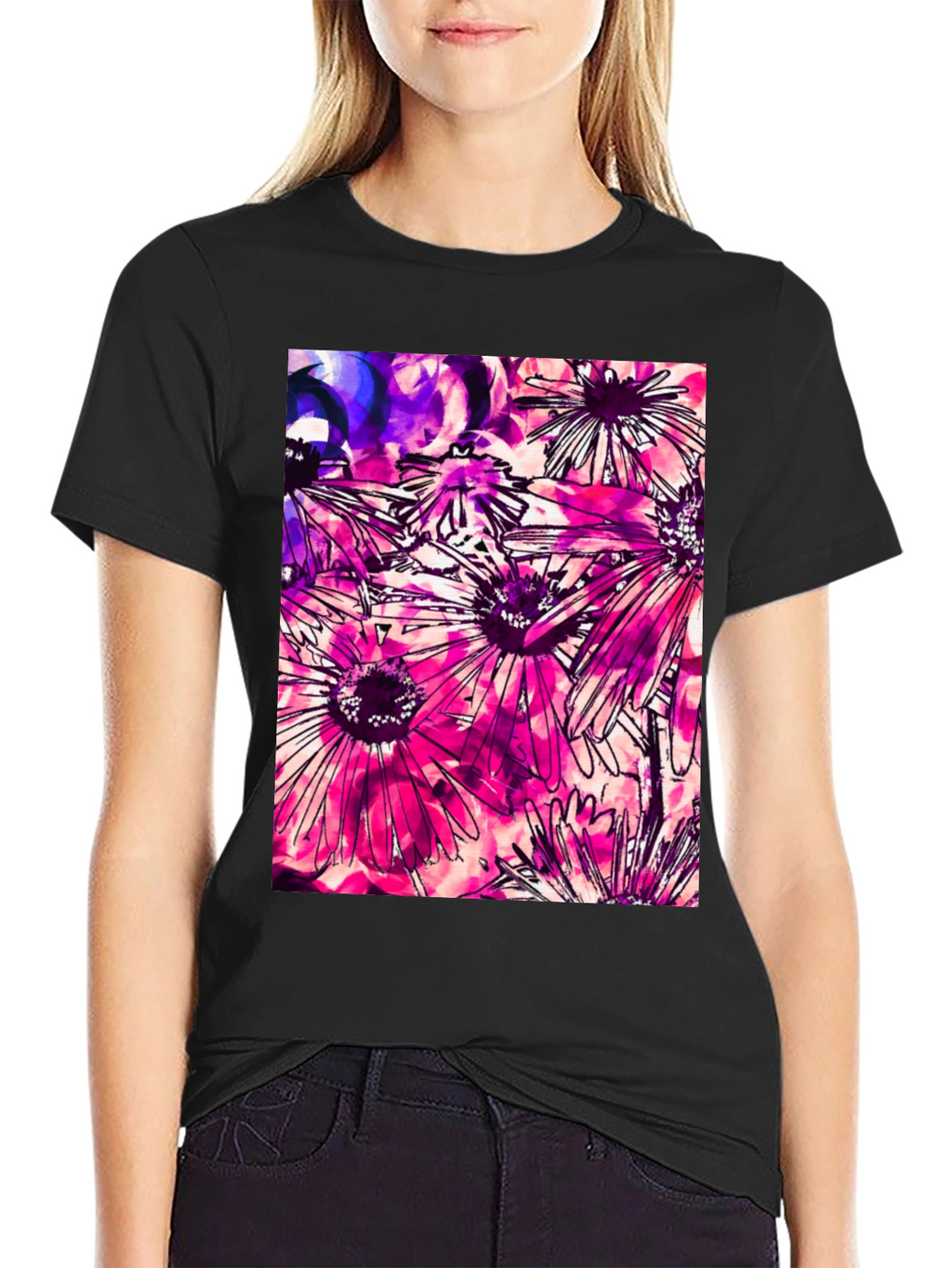 Floral Print Black T-Shirt