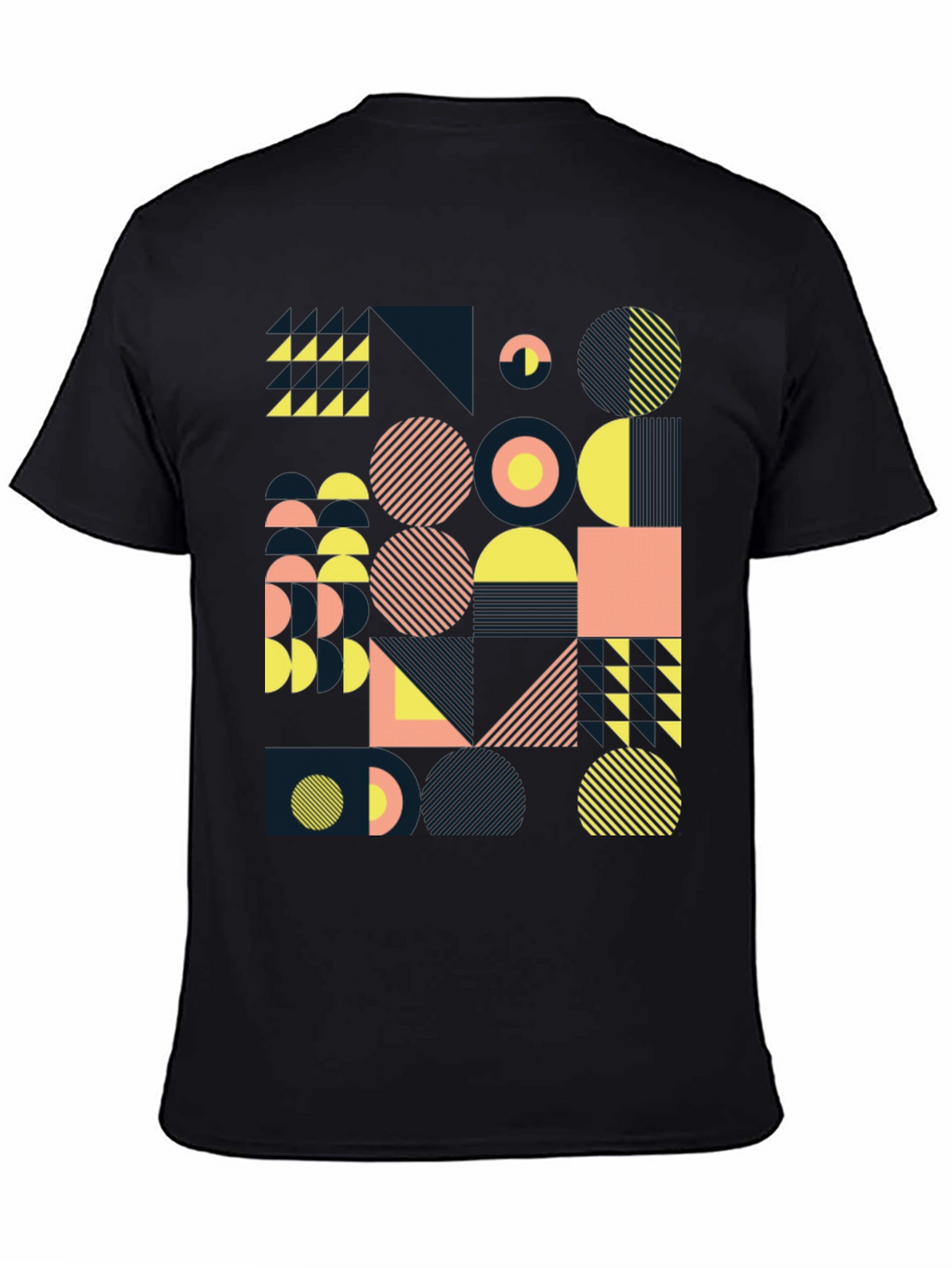 Geometric Pattern Black Tee - Modern Art Design