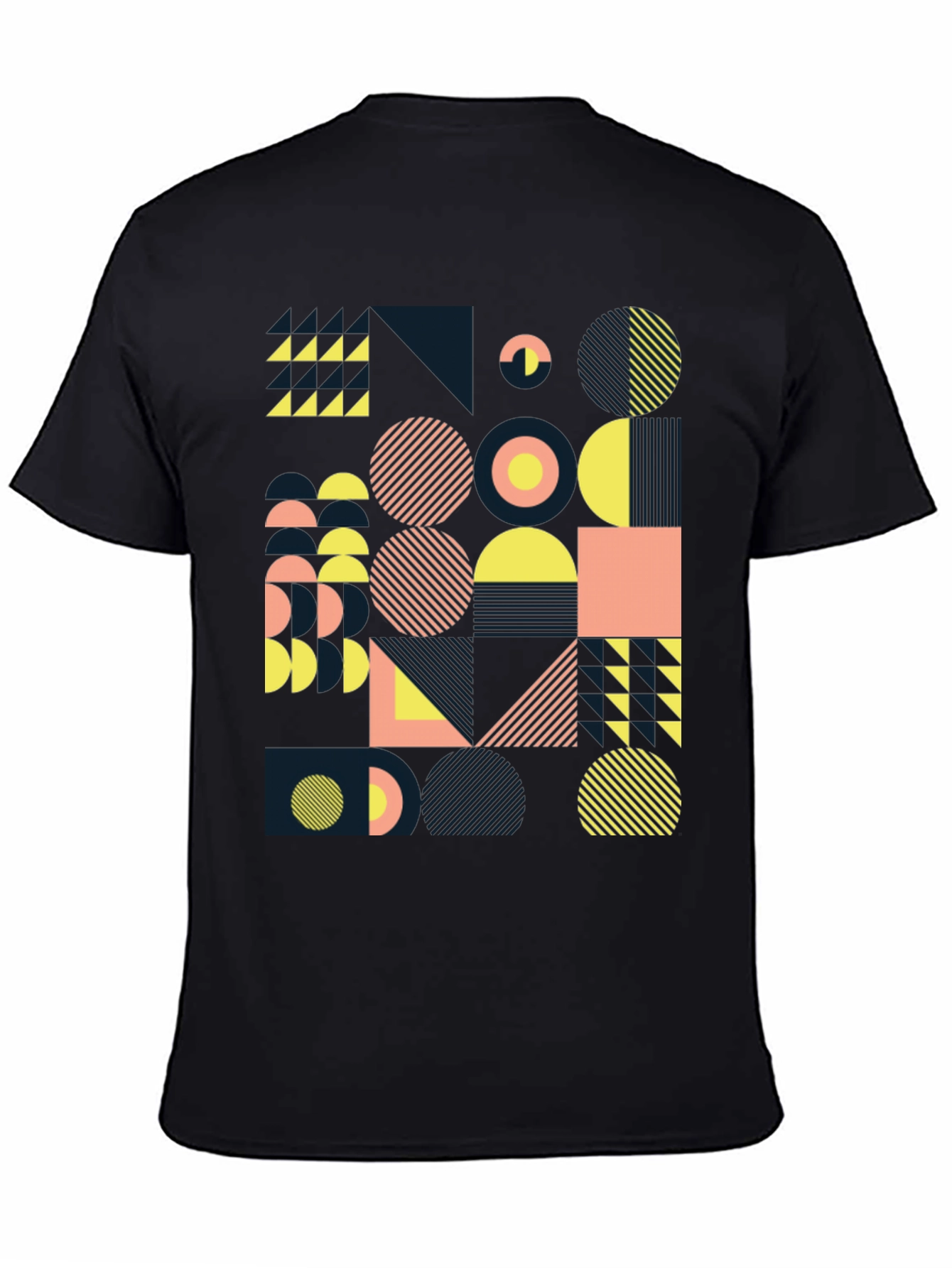 Geometric Pattern Black Tee - Modern Art Design