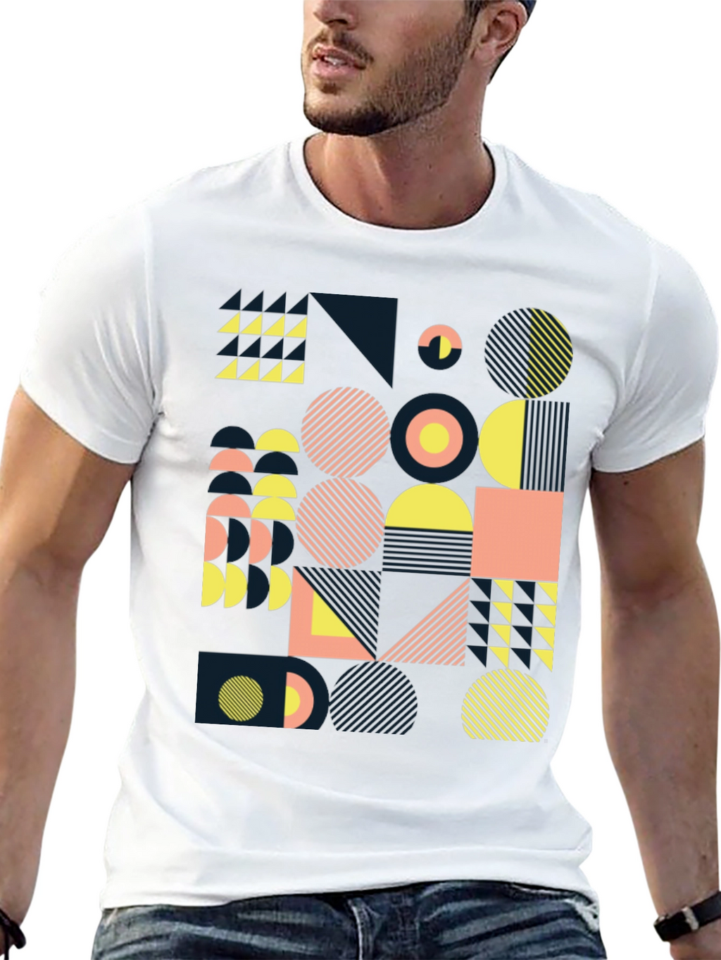 Geometric Pattern Black Tee - Modern Art Design