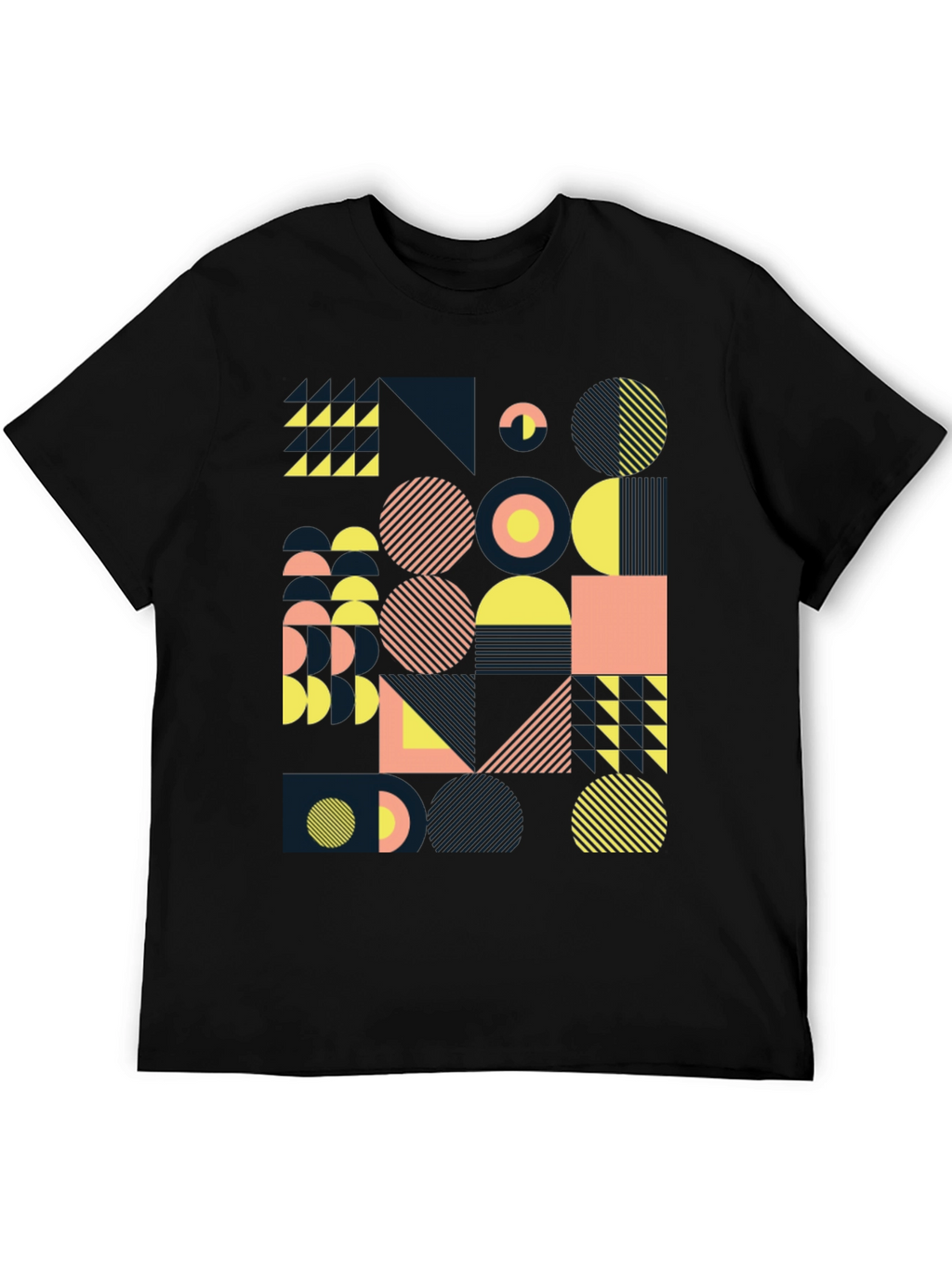 Geometric Pattern Black Tee - Modern Art Design