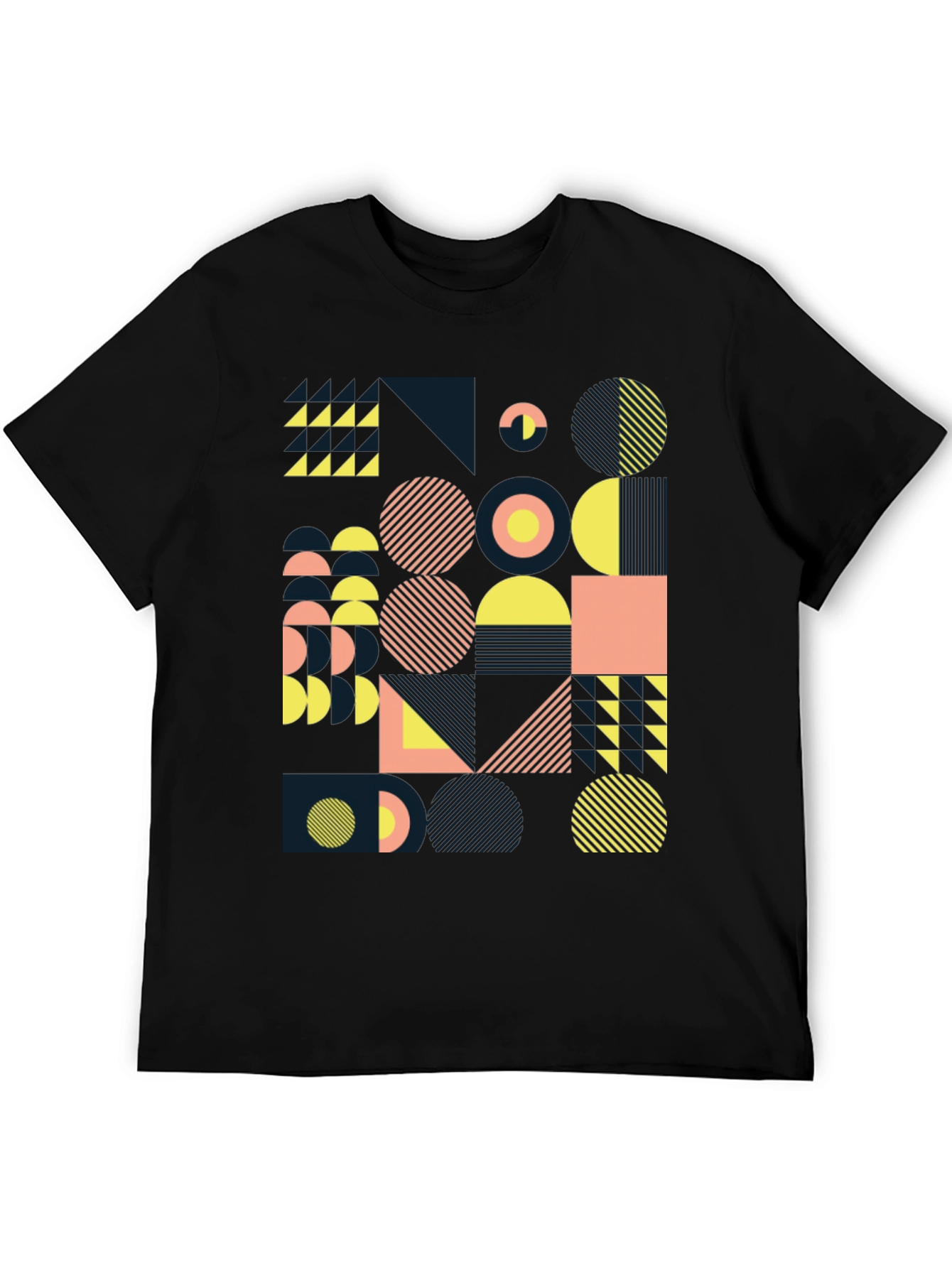 Geometric Pattern Black Tee - Modern Art Design
