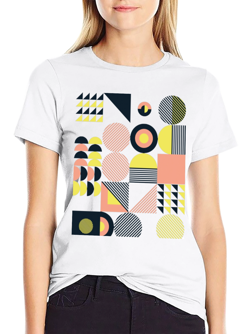 Geometric Pattern Black Tee - Modern Art Design
